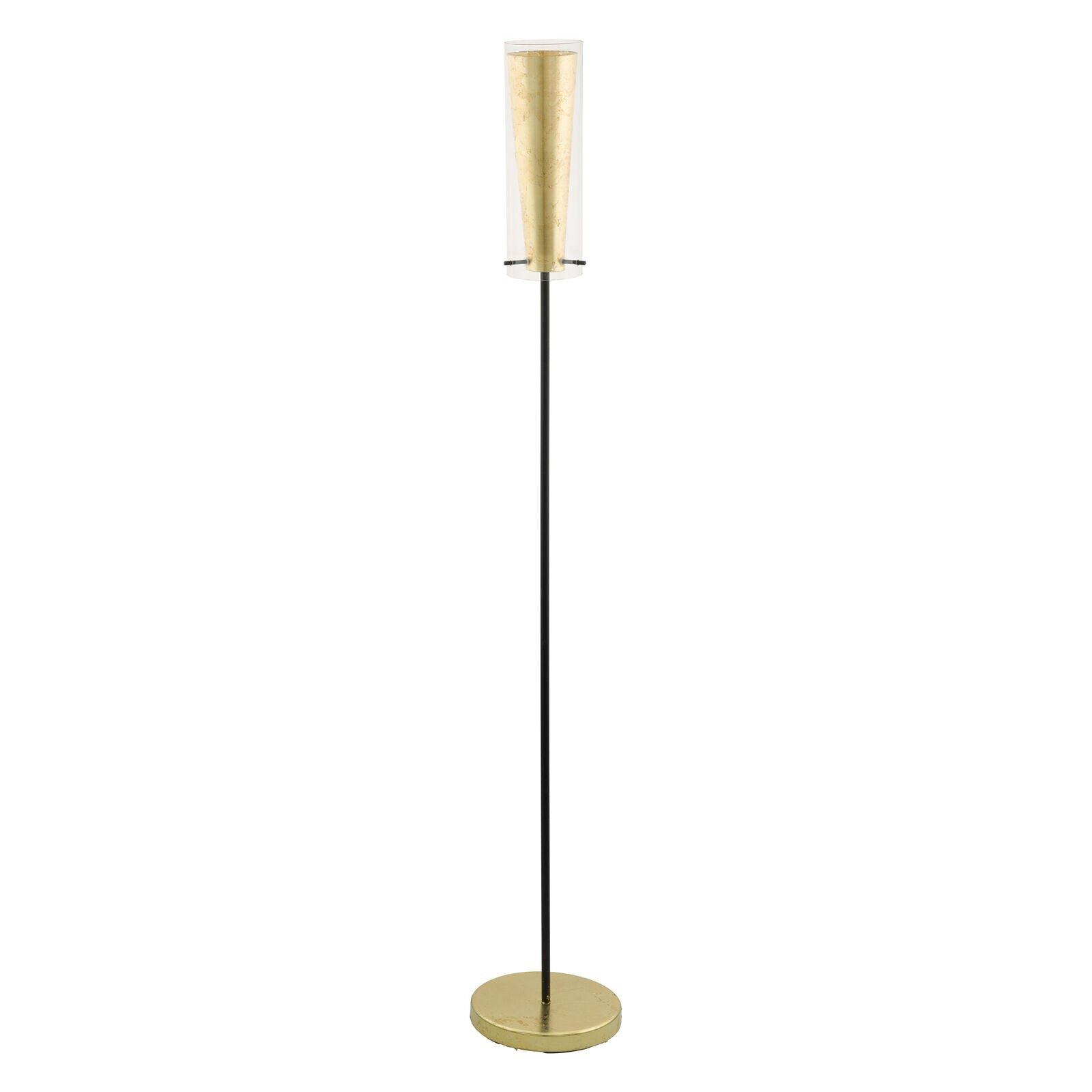 Floor Lamp Light Colour Black Shade Inner Gold Outer Clear Glass Bulb E27 1x60W