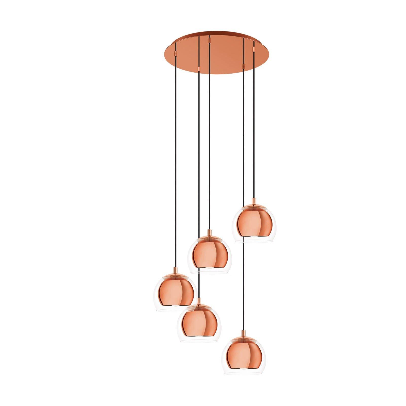 Pendant Ceiling Light Colour Copper Shade Copper & Clear Glass Bulb E27 5x28W