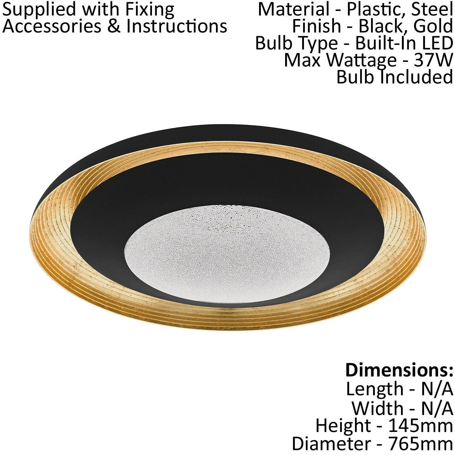 Flush Ceiling Light Black Gold Shade Transparent Plastic With Granille LED 37W