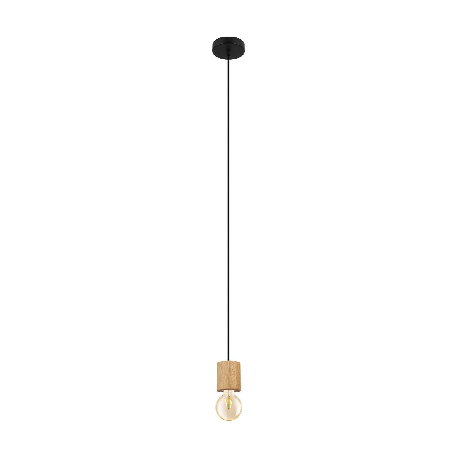Pendant Ceiling Light 1 x Round Brown Wood Bulb Holder Long Flex Bulb E27 28W