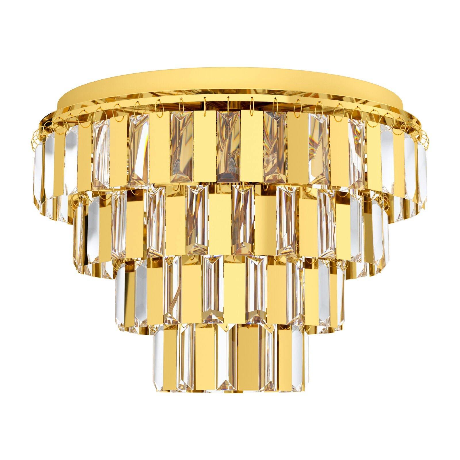 Flush Ceiling Light Colour Brass Shade Tiered Clear Crystals Bulb E14 7x40W