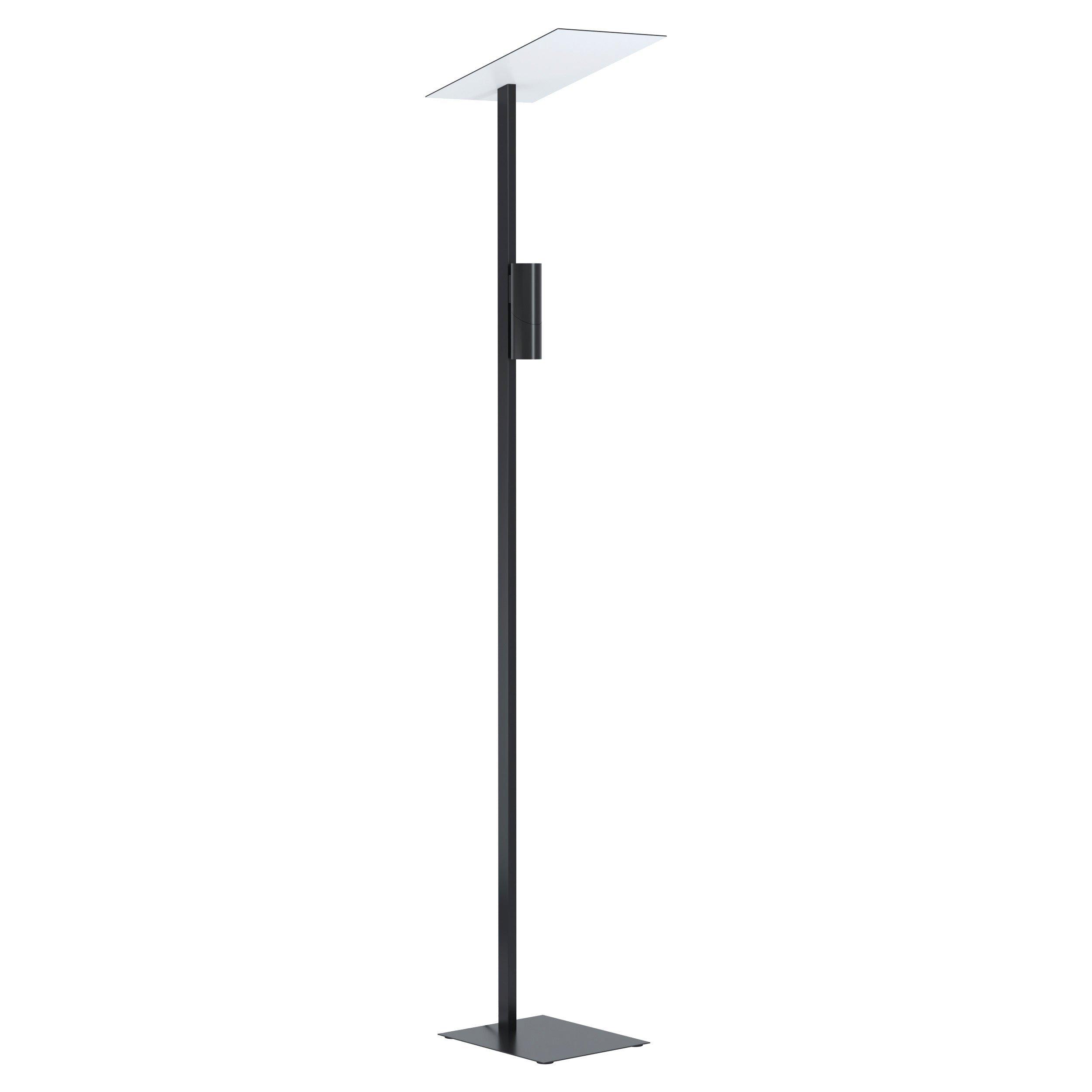 Floor Lamp Light Black Slim Stem Shade Flat Square Bulb GU10 2x5W Included