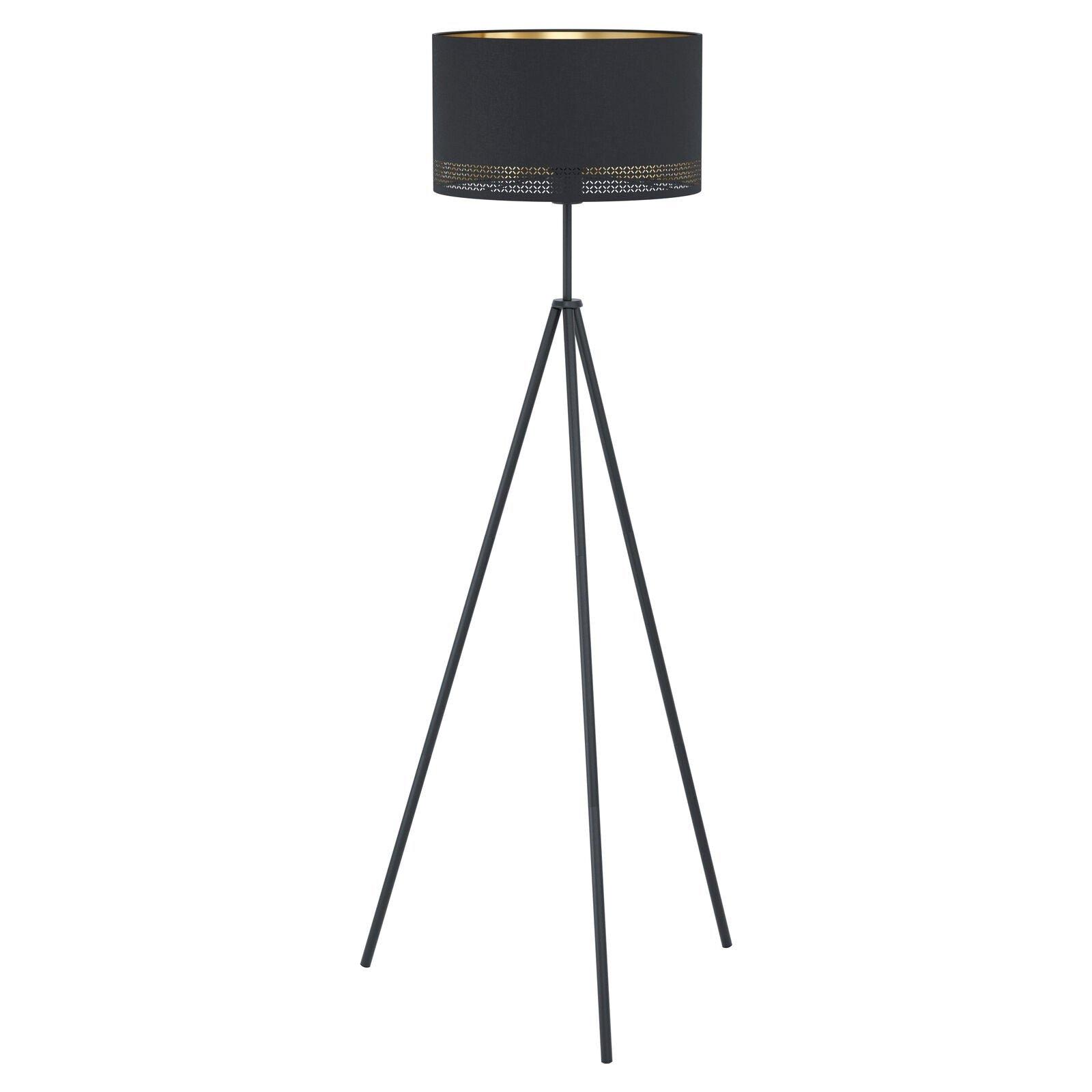 Floor Lamp Light Colour Black Shade Black Inner Gold Outer Fabric Bulb E27 1x40W