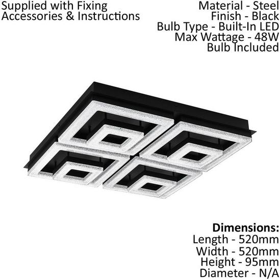 Loops Flush Ceiling Light Colour Black Shade Black Clear Plastic Crystal Bulb LED 48W 2