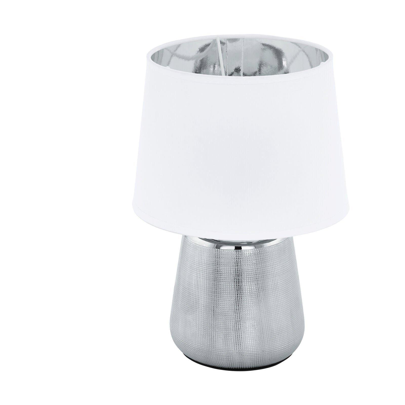 Table Lamp Colour Silver Base Shade White Outer Silver Inner Fabric E14 1x40W