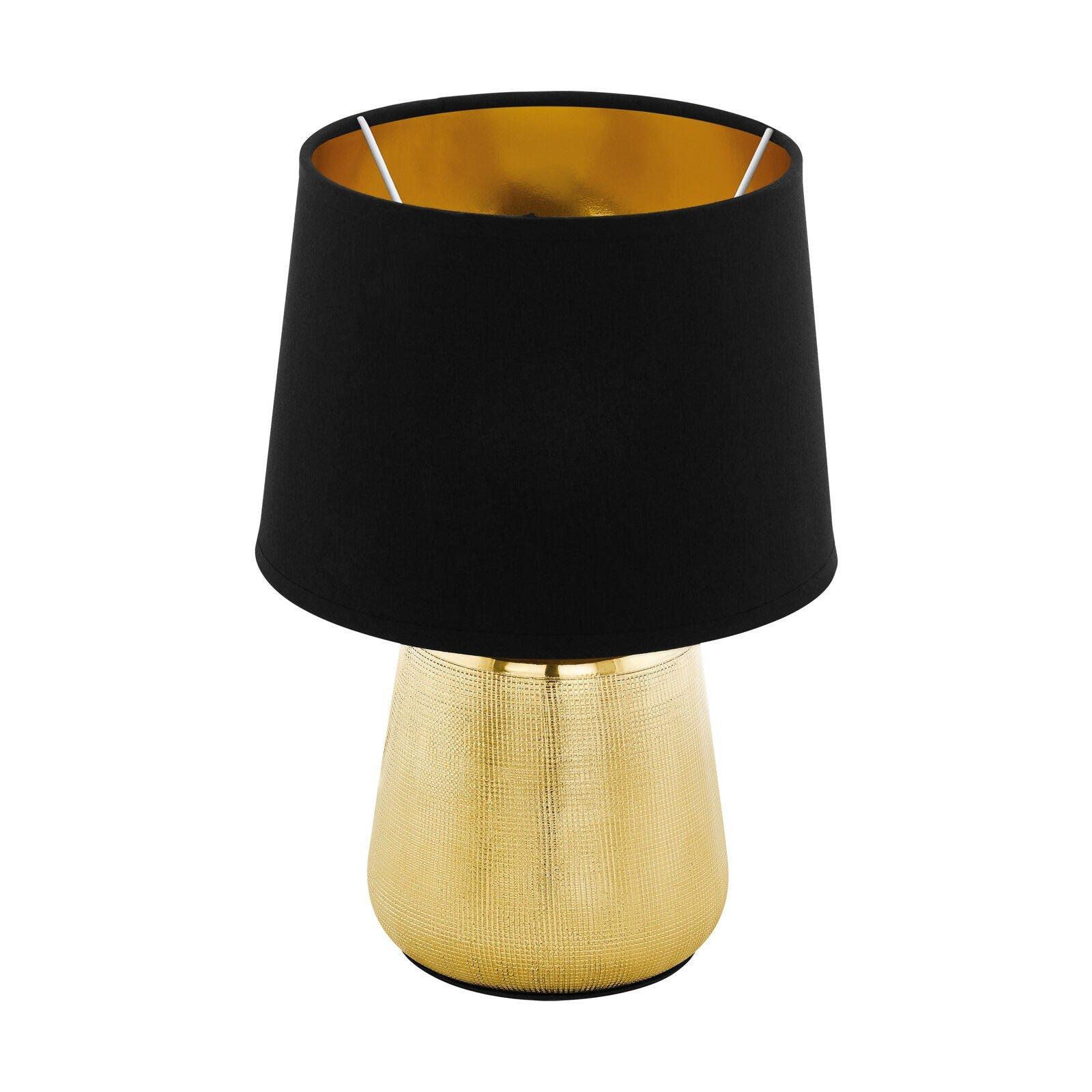 Table Lamp Colour Gold Coloured Shade Black Gold Fabric Bulb E14 1x40W