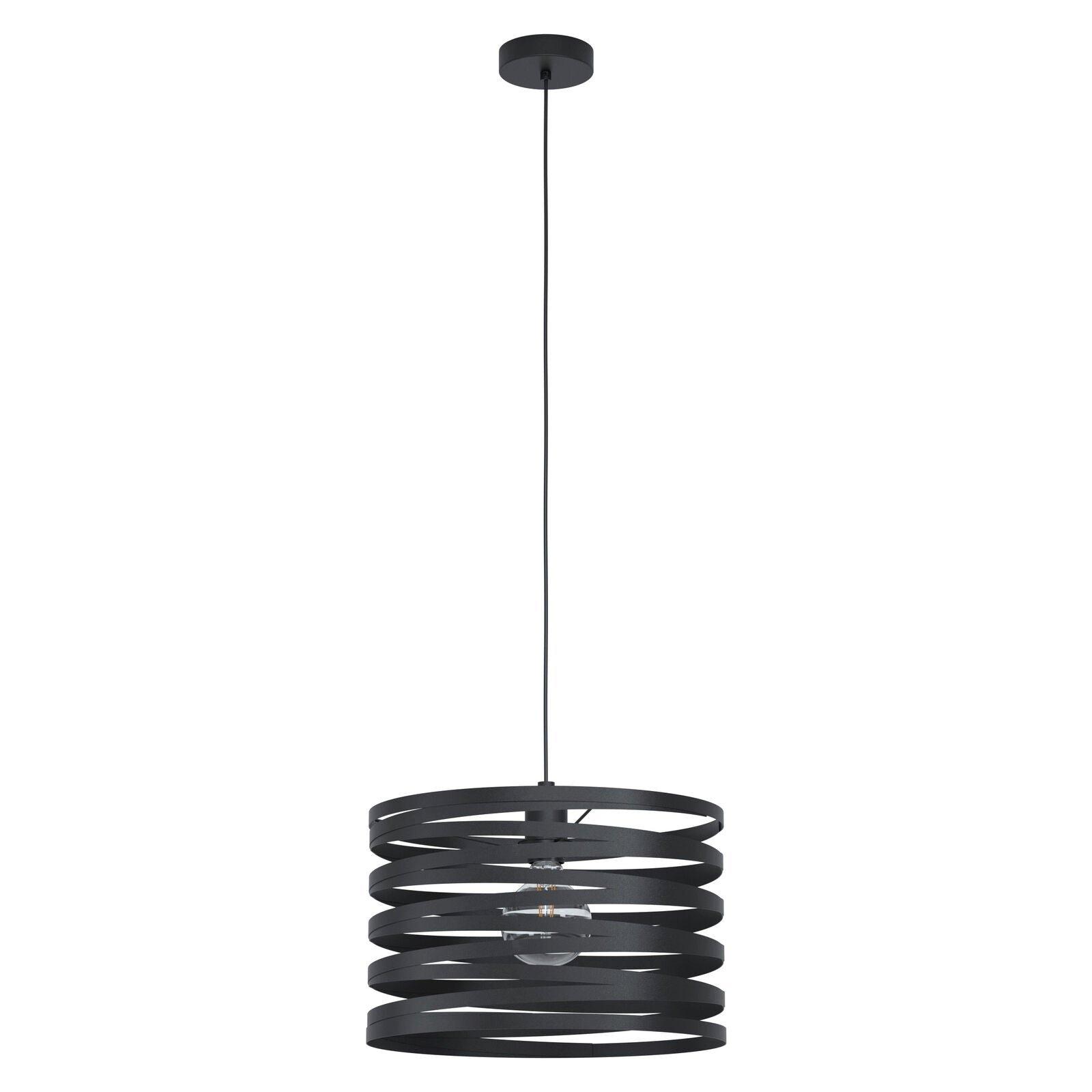 Pendant Ceiling Light Colour Black Shade Black Spirals Long Cable Bulb E27 1x40W