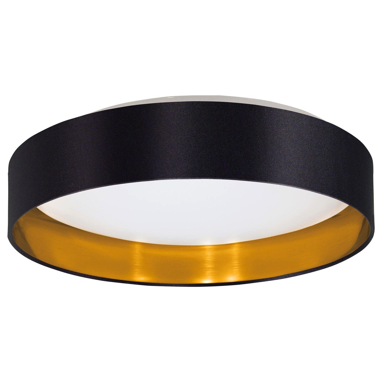 Flush Ceiling Light Colour White Shade Black Gold Fabric Bulb LED 24W Included