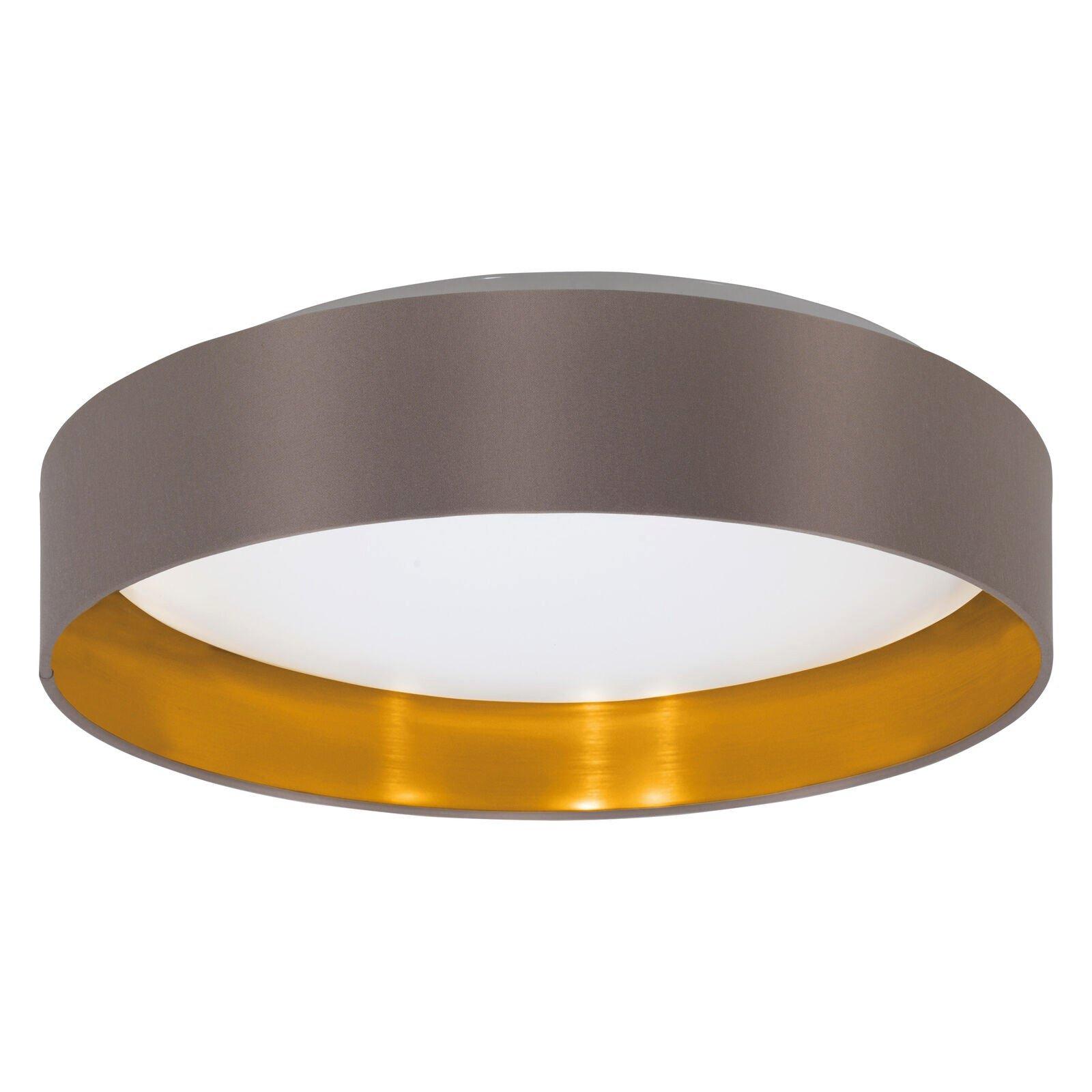 Flush Ceiling Light Colour White Shade Cappuccino Gold Fabric Bulb LED 24W