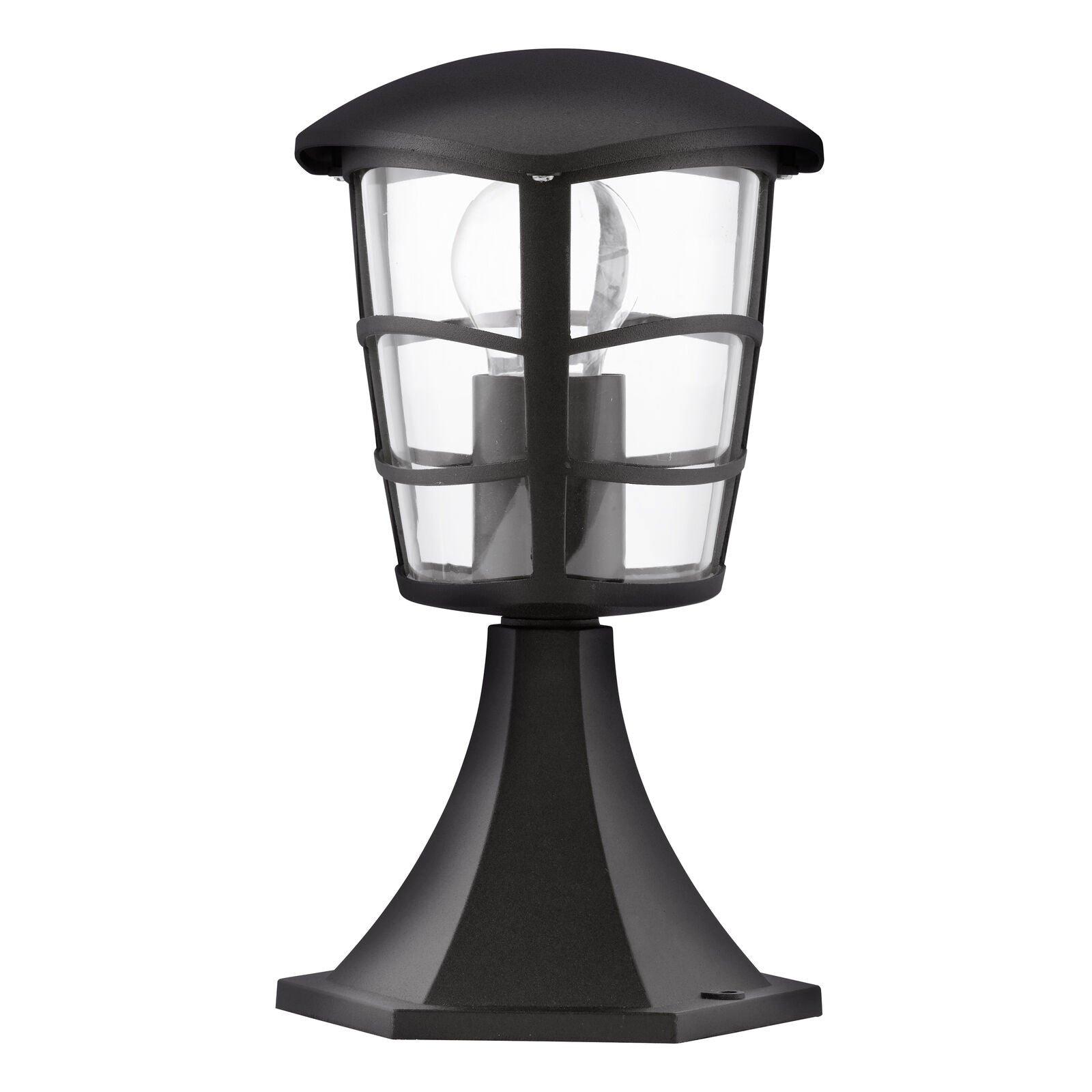 IP44 Outdoor Pedestal Light Black Aluminium Lantern 60W E27 Bulb Wall Post