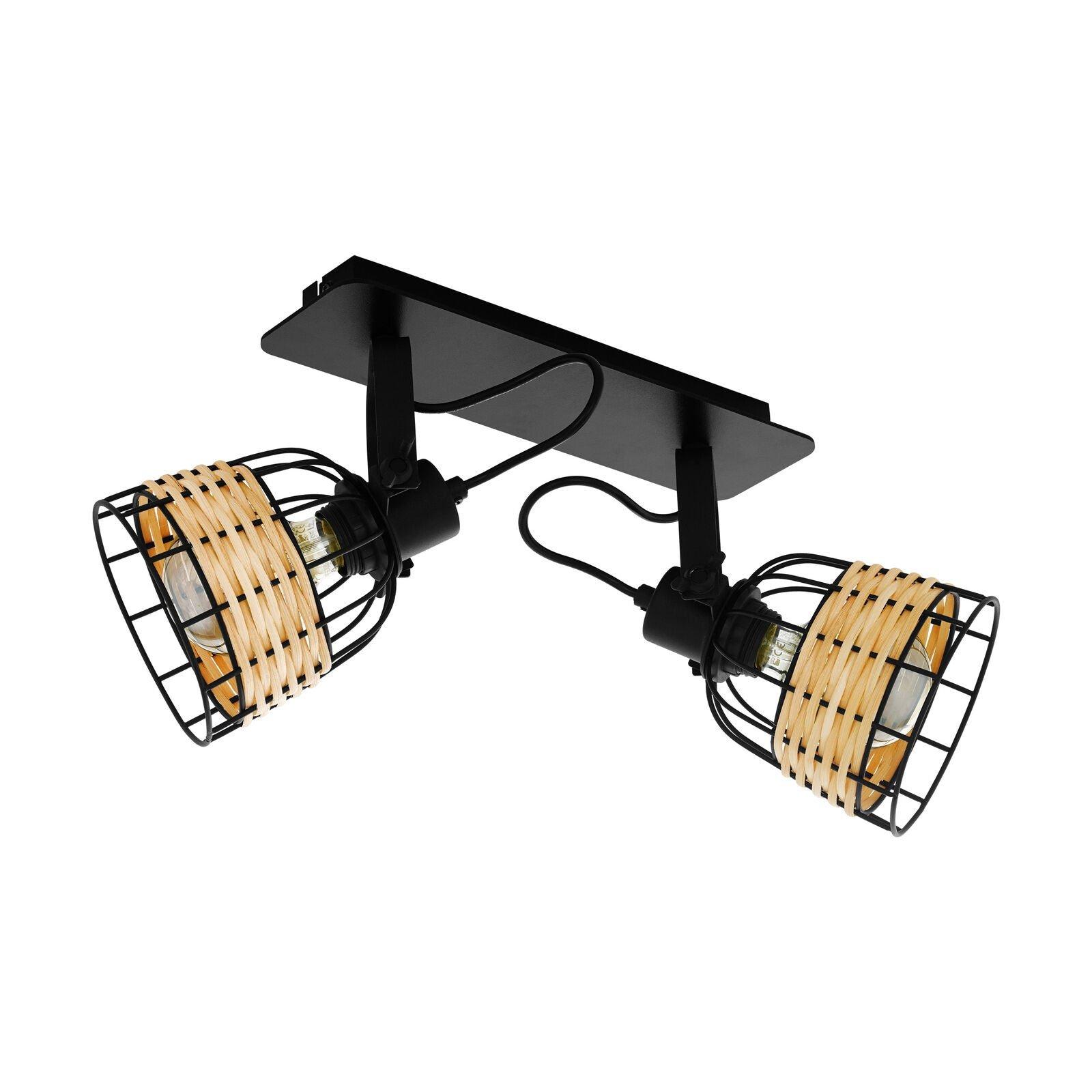 Adjustable 2 Bulb Ceiling Spotlight Black Wicker Shade 40W E27 Kitchen Island