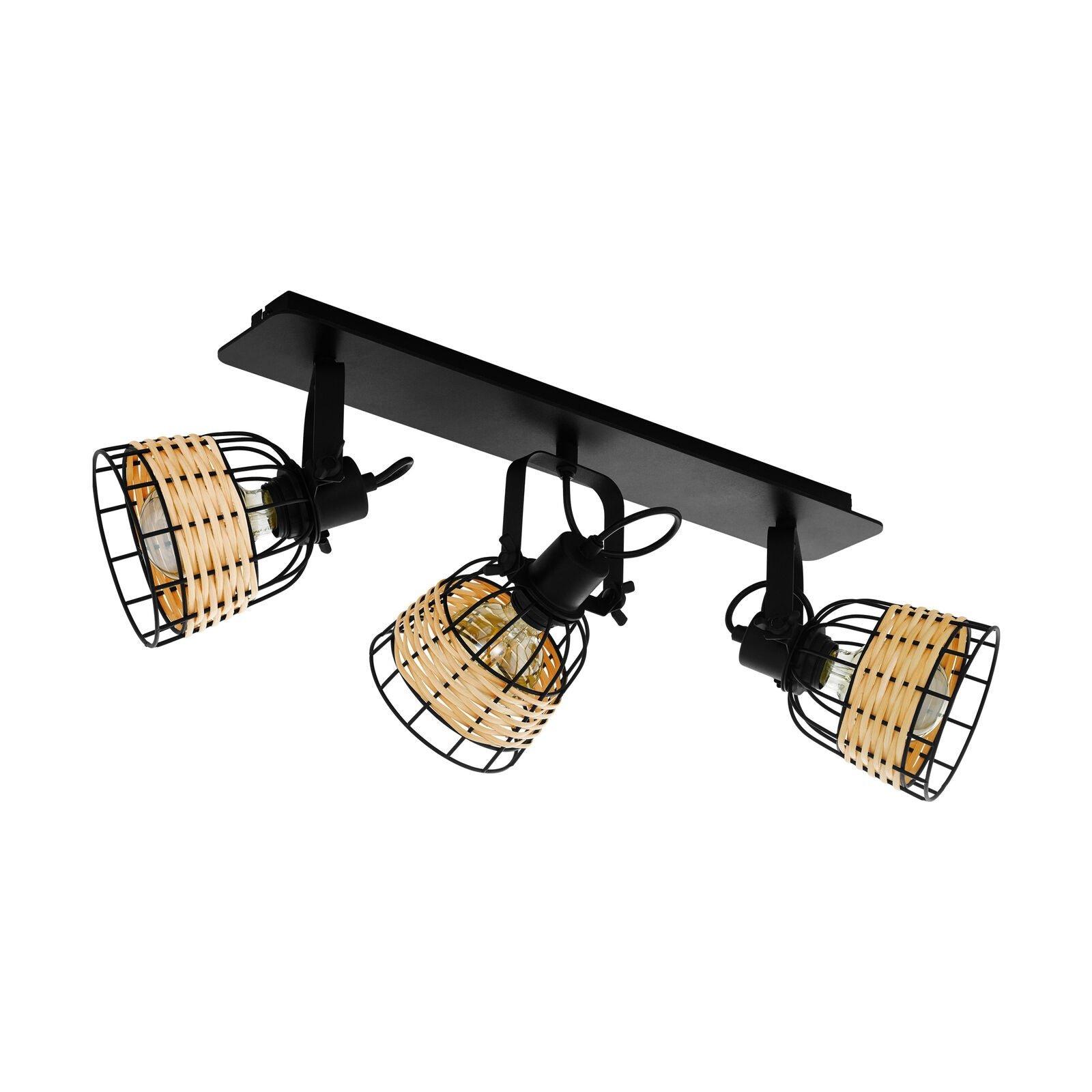 Adjustable 3 Bulb Ceiling Spotlight Black Wicker Shade 40W E27 Kitchen Island