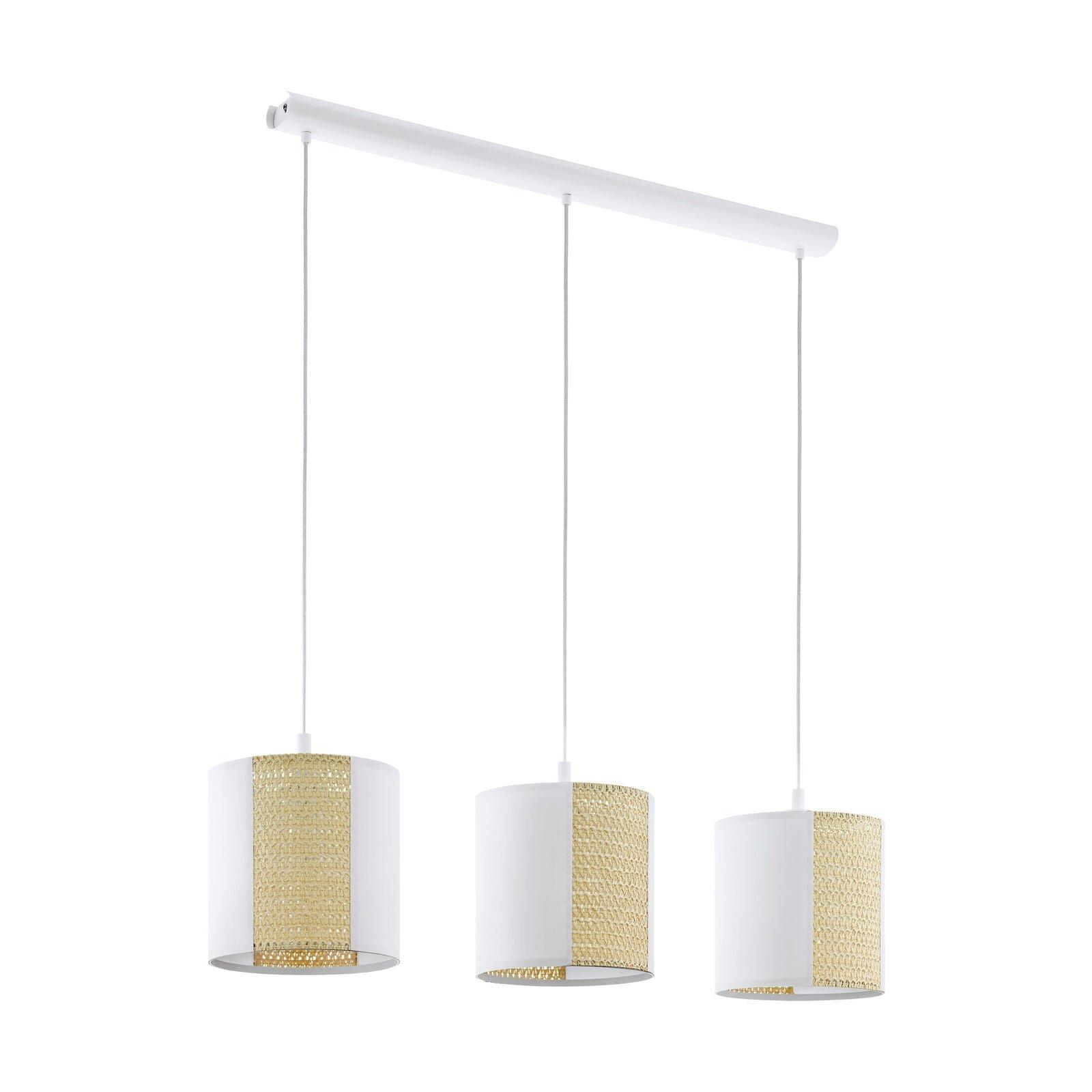 Hanging Ceiling Pendant Light White Seagrass 3x 40W E27 Hallway Feature Lamp