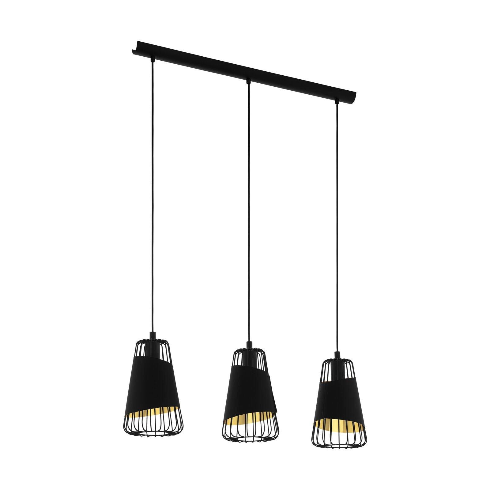 Hanging Ceiling Pendant Light Black & Gold 3 x 60W E27 Kitchen Island Lamp
