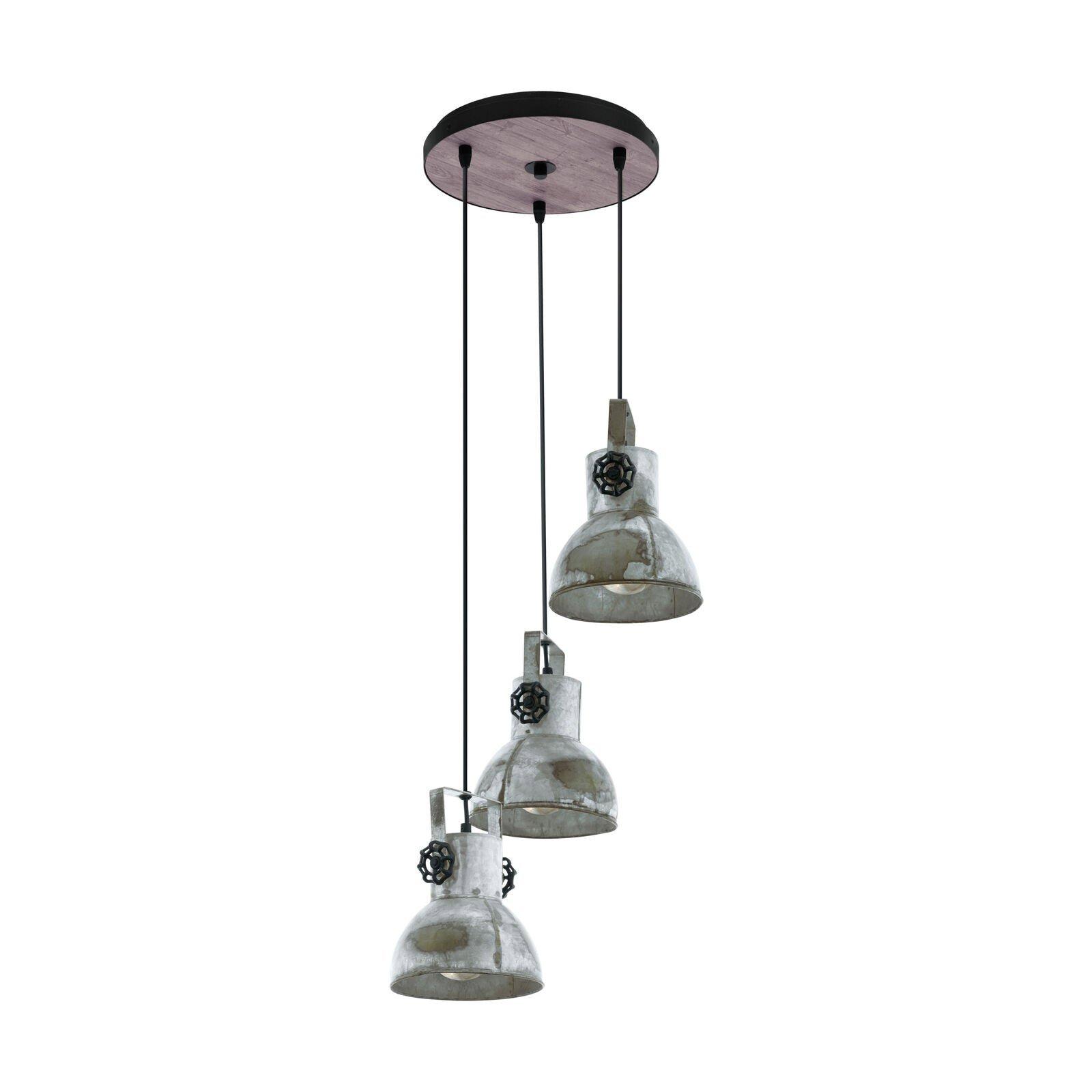 Hanging Ceiling Pendant Light Black & Raw Steel 3x 40W E27 Industrial Feature