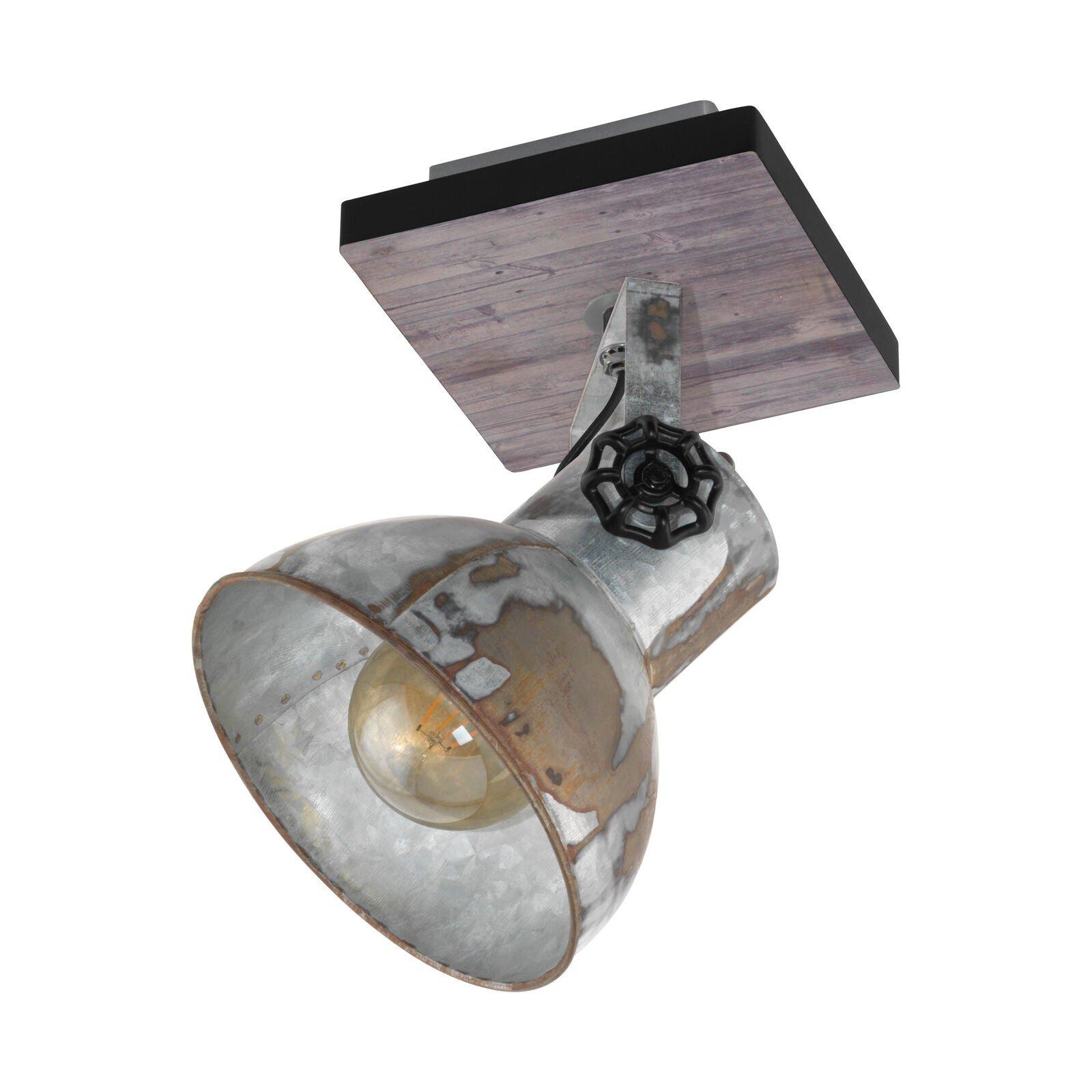 Wall Light / Adjustable Spotlight Wood & Antique Steel 1 x 40W E27 Bulb