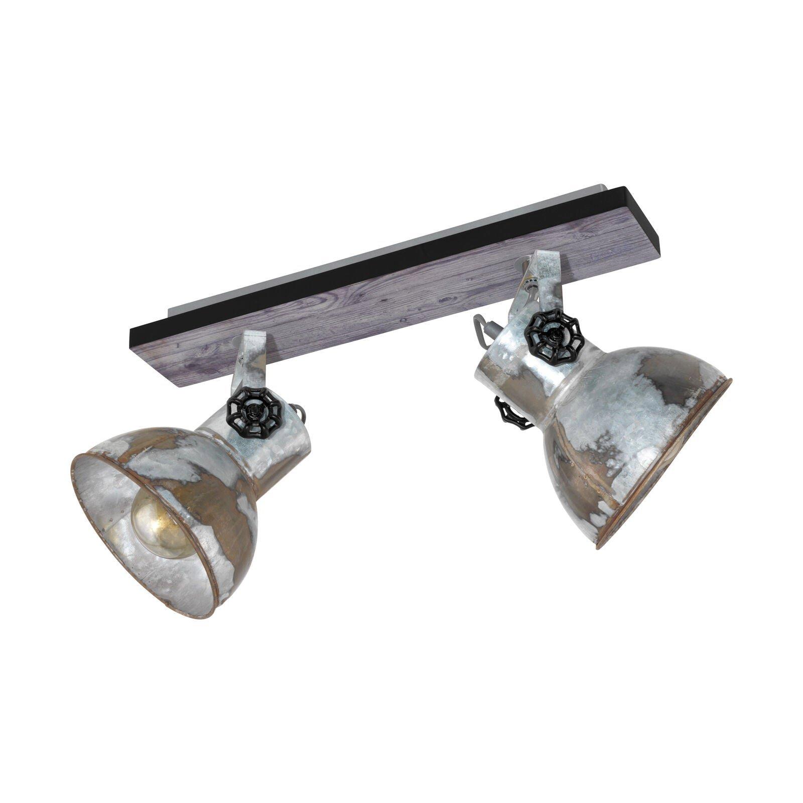 Adjustable 2 Bulb Ceiling Spotlight Wood & Raw Industrial Steel Shade 40W E27