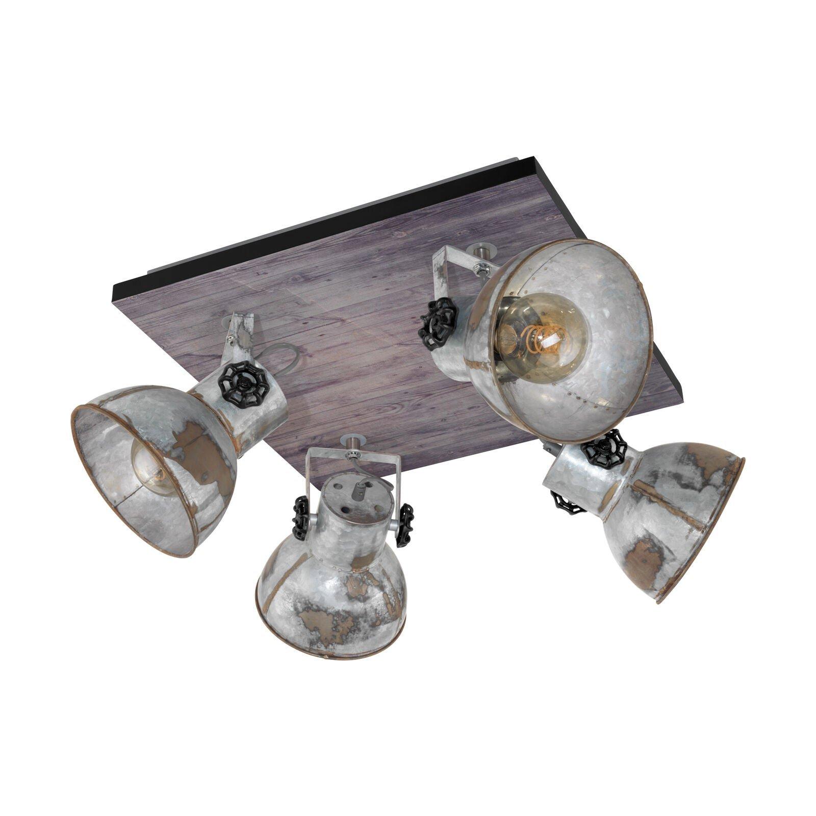 Adjustable 4 Bulb Ceiling Spotlight Wood & Raw Industrial Steel Shade 40W E27