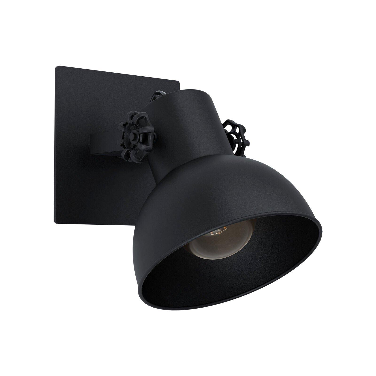 LED Wall Light / Sconce Black Steel Adjustable Round Shade 1 x 28W E27 Bulb