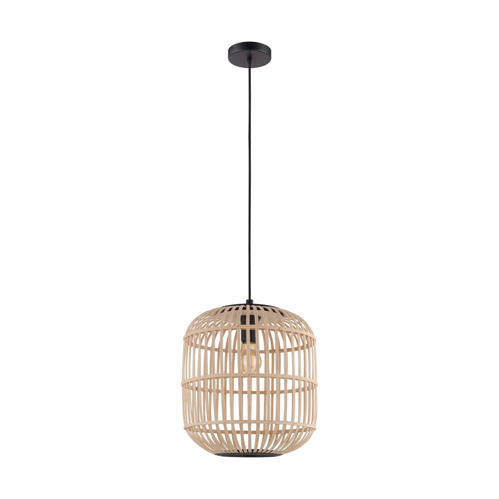 Hanging Ceiling Pendant Light Black & Wicker Cage 1 x 28W E27 Feature Lamp