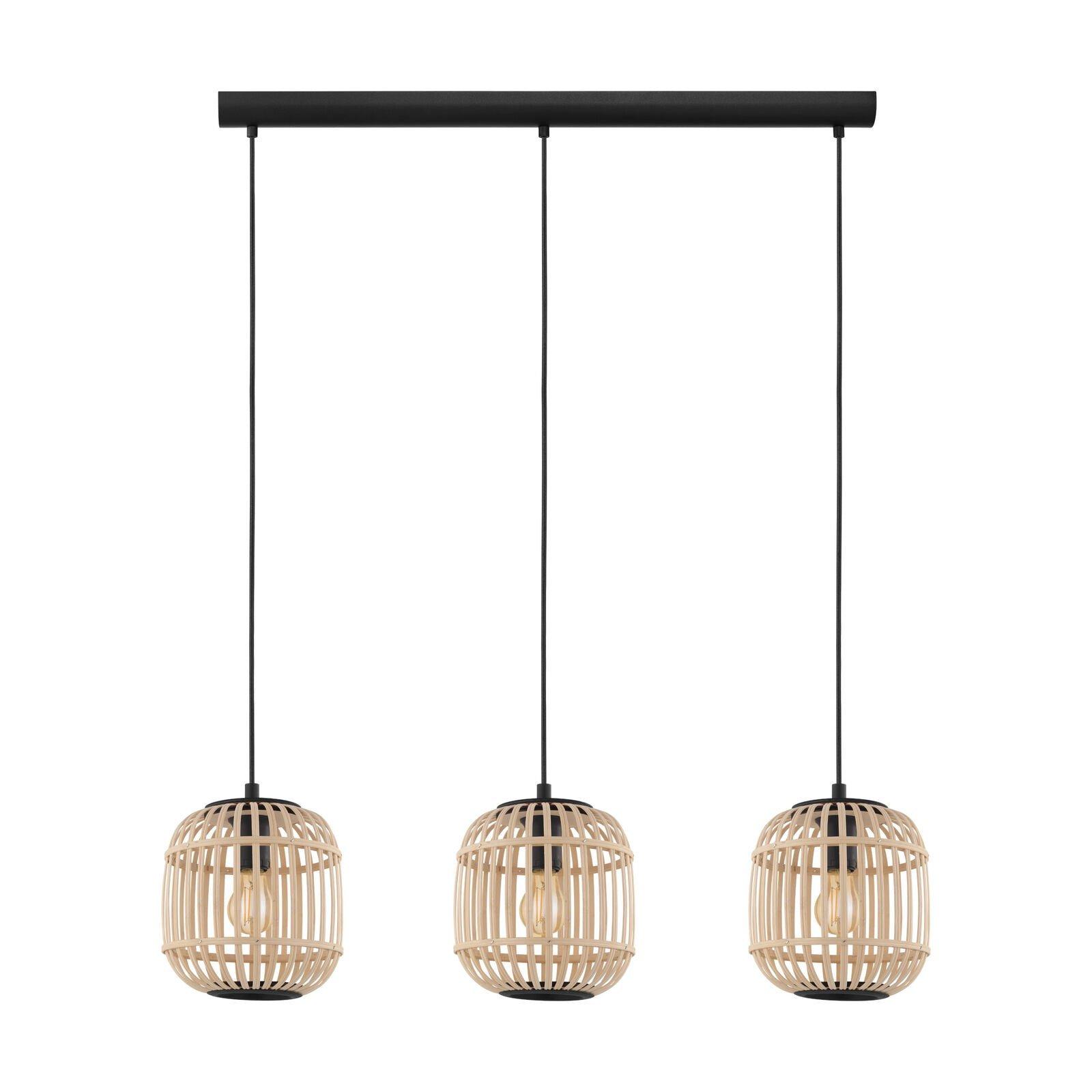 Hanging Ceiling Pendant Light Black & Wicker Cage 3 x 28W E27 Island Lamp