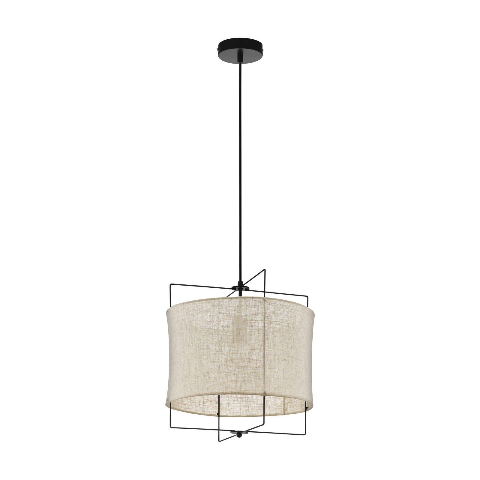 Hanging Ceiling Pendant Light Black & Linen Shade 1x 40W E27 Feature Lamp