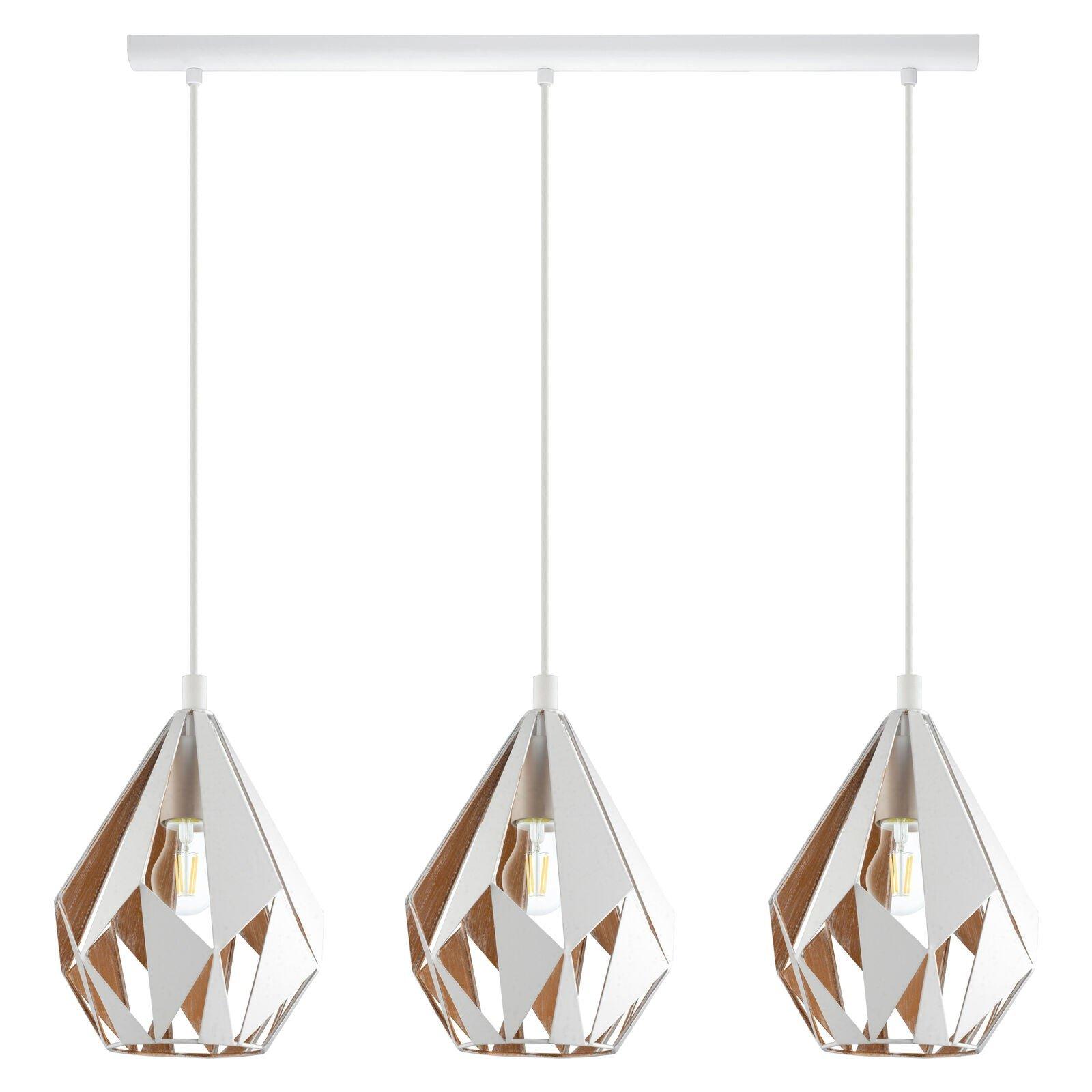 Hanging Ceiling Pendant Light White & Gold Geometric 3x 60W E27 Kitchen Island