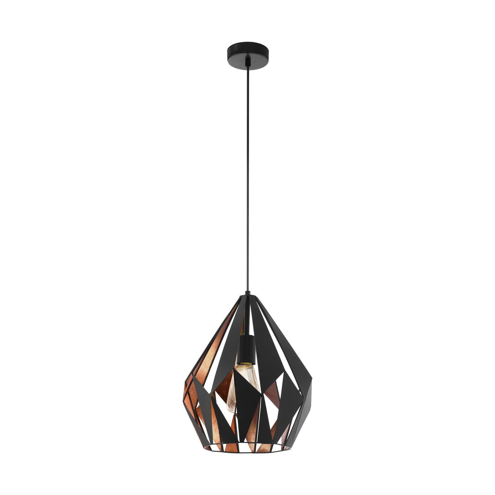 Hanging Ceiling Pendant Light Black & Copper Geometric 1x 60W E27 Feature Lamp