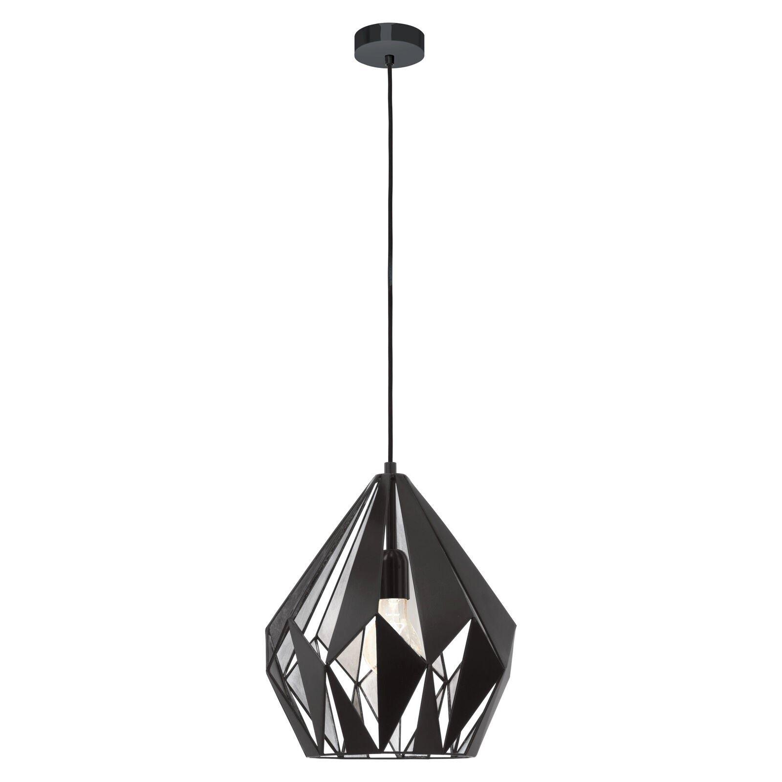 Hanging Ceiling Pendant Light Black & Silver Geometric 1x 60W E27 Feature Lamp