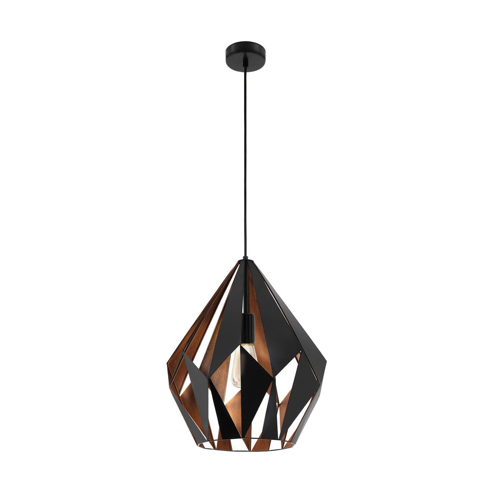 Hanging Ceiling Pendant Light Black & Copper Geometric 60W E27 Modern Feature