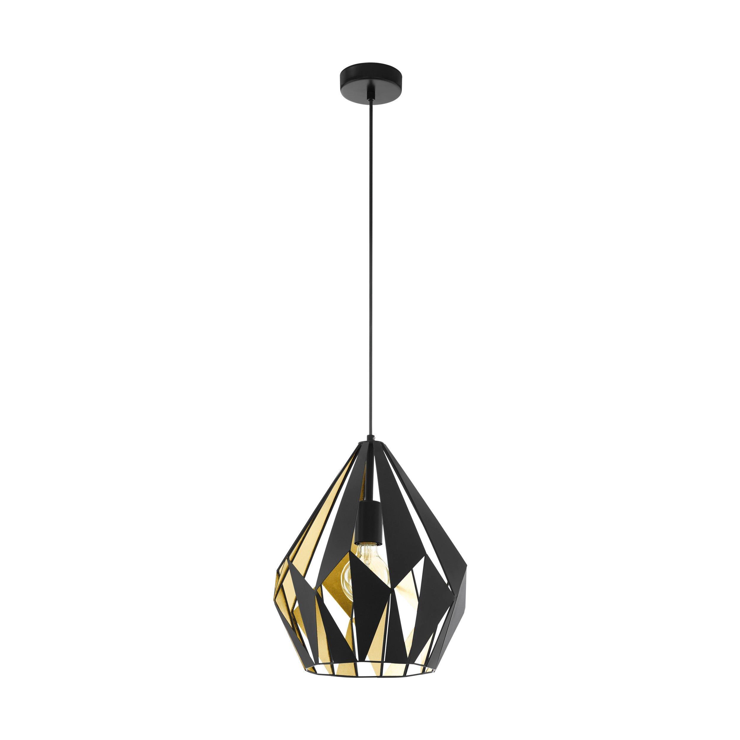Hanging Ceiling Pendant Light Black & Gold Geometric 1x 60W E27 Feature Lamp