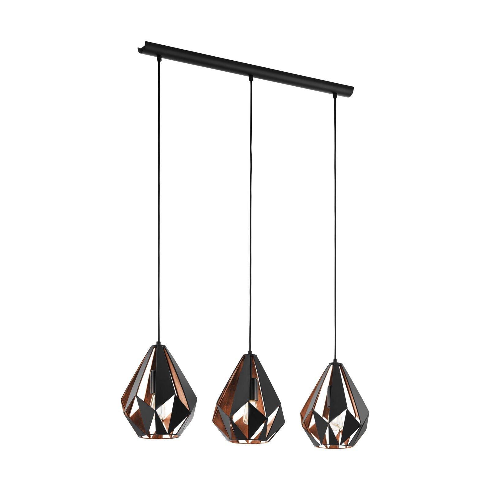 Hanging Ceiling Pendant Light Black Copper Geometric 3x 60W E27 Kitchen Island