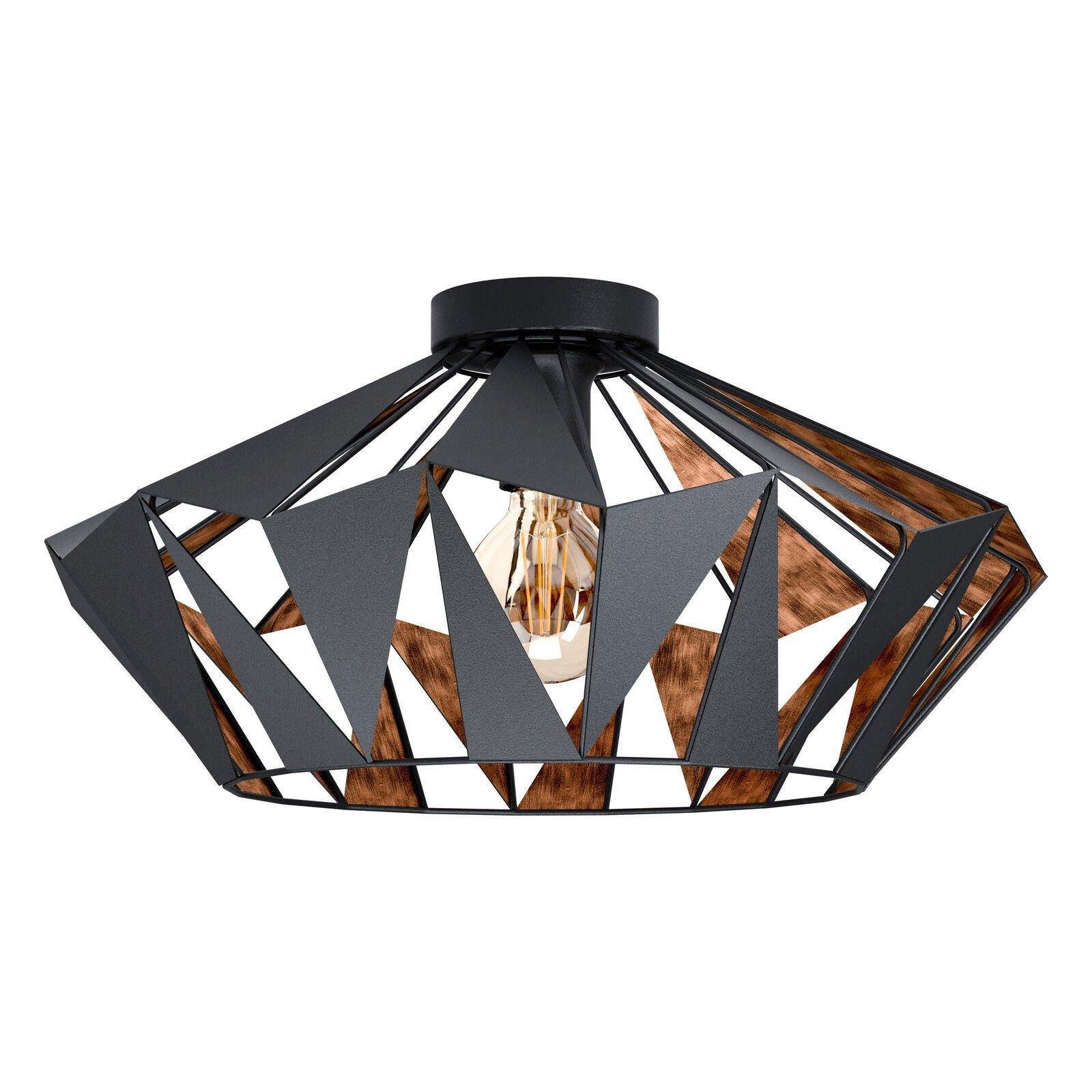 Semi Flush Ceiling Light Black & Copper Geometric Shade 1 x 60W E27 Bulb