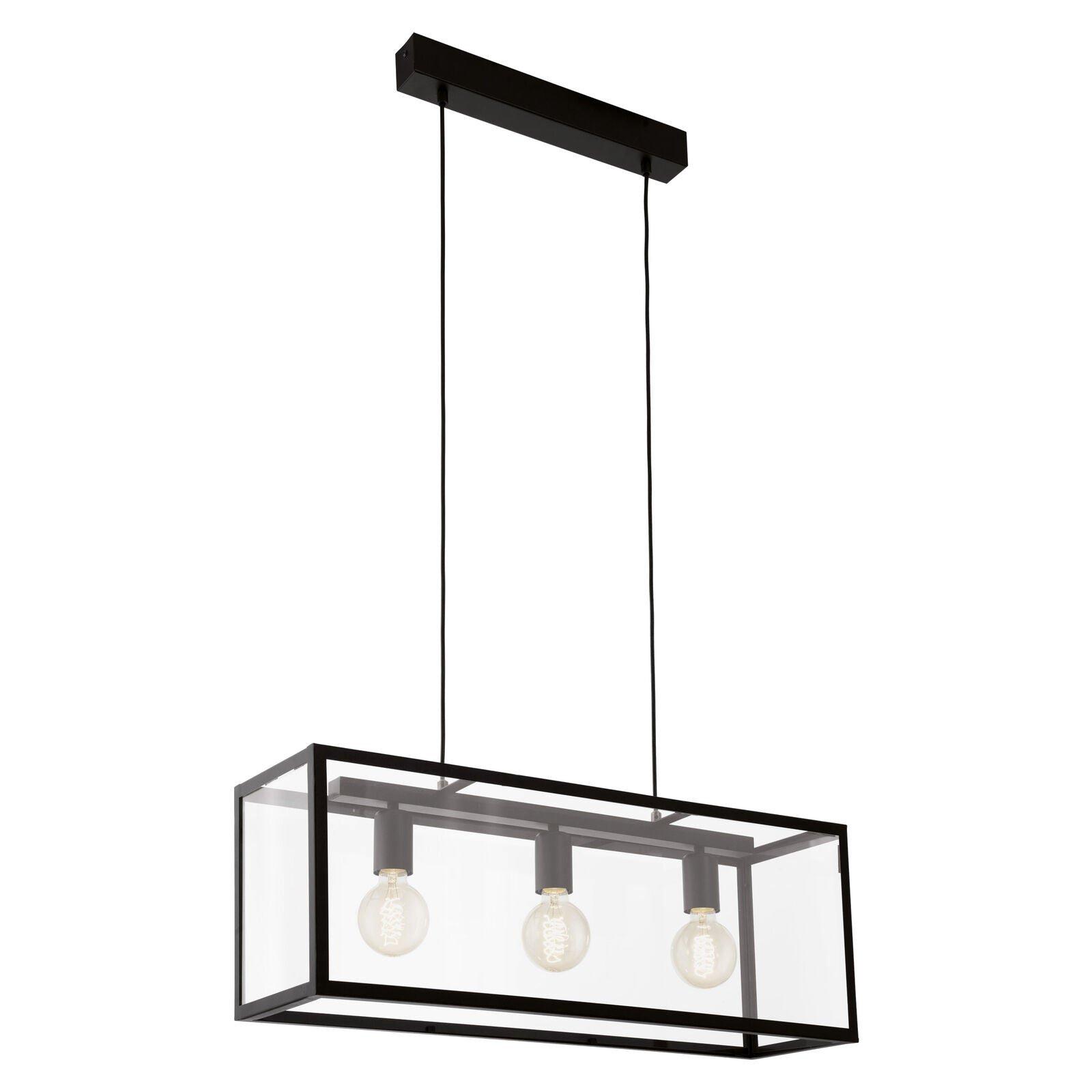 Hanging Ceiling Pendant Light Black Glass Box 3x 60W E27 Kitchen Island Lamp