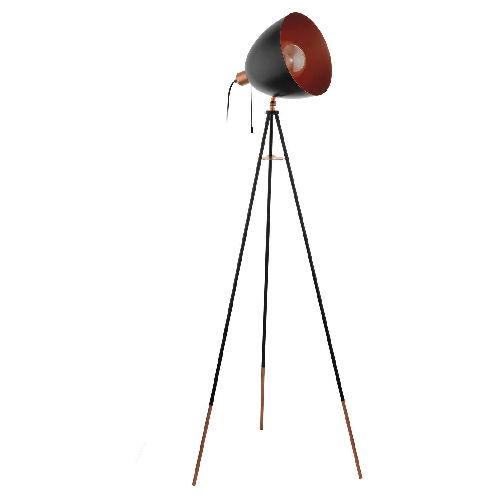 Tripod Floor Lamp Light Black & Copper Shade 1 x 60W E27 Bulb Standard
