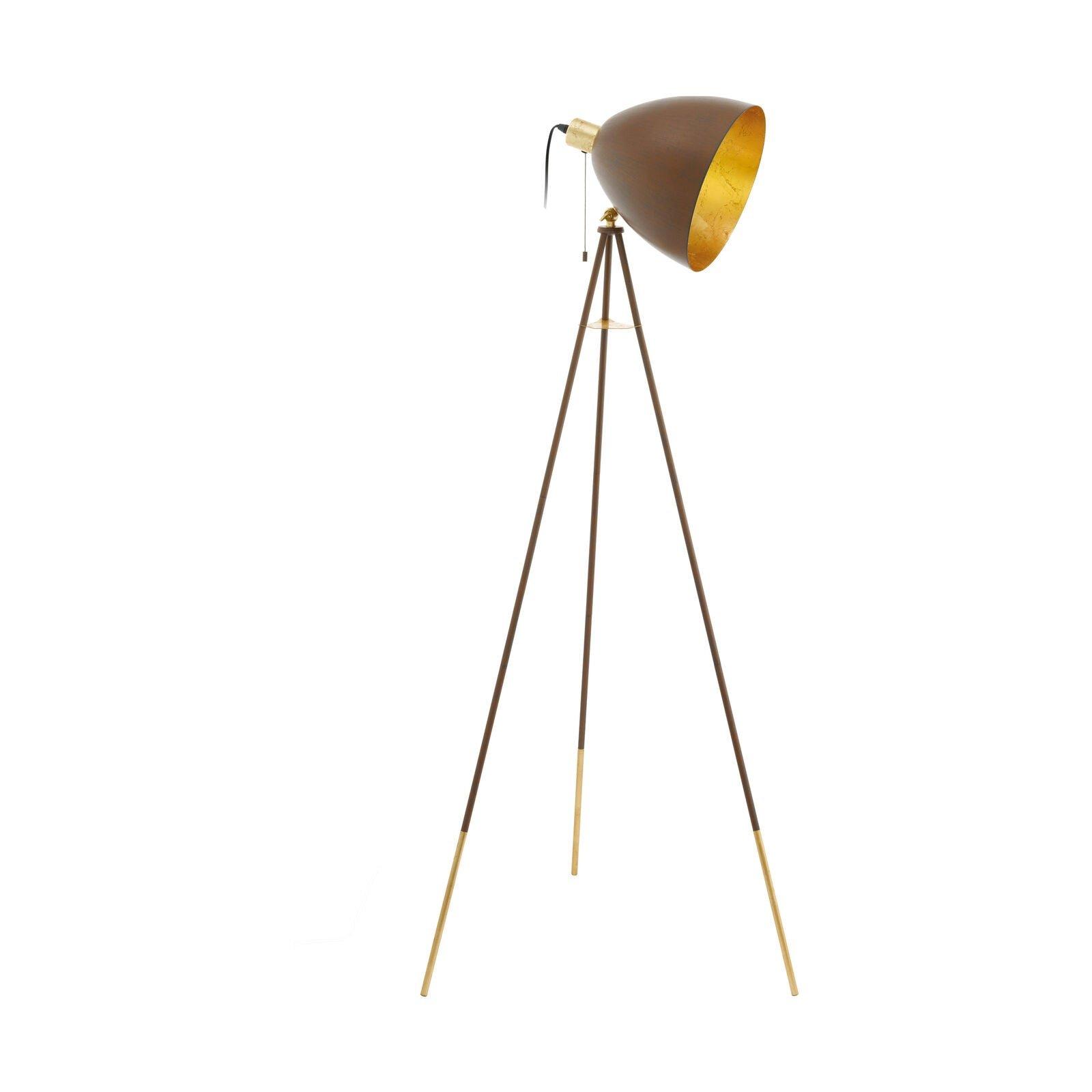 Tripod Floor Lamp Light Gold Leg & Rust Metal Dome Shade 1 x 60W E27 Bulb