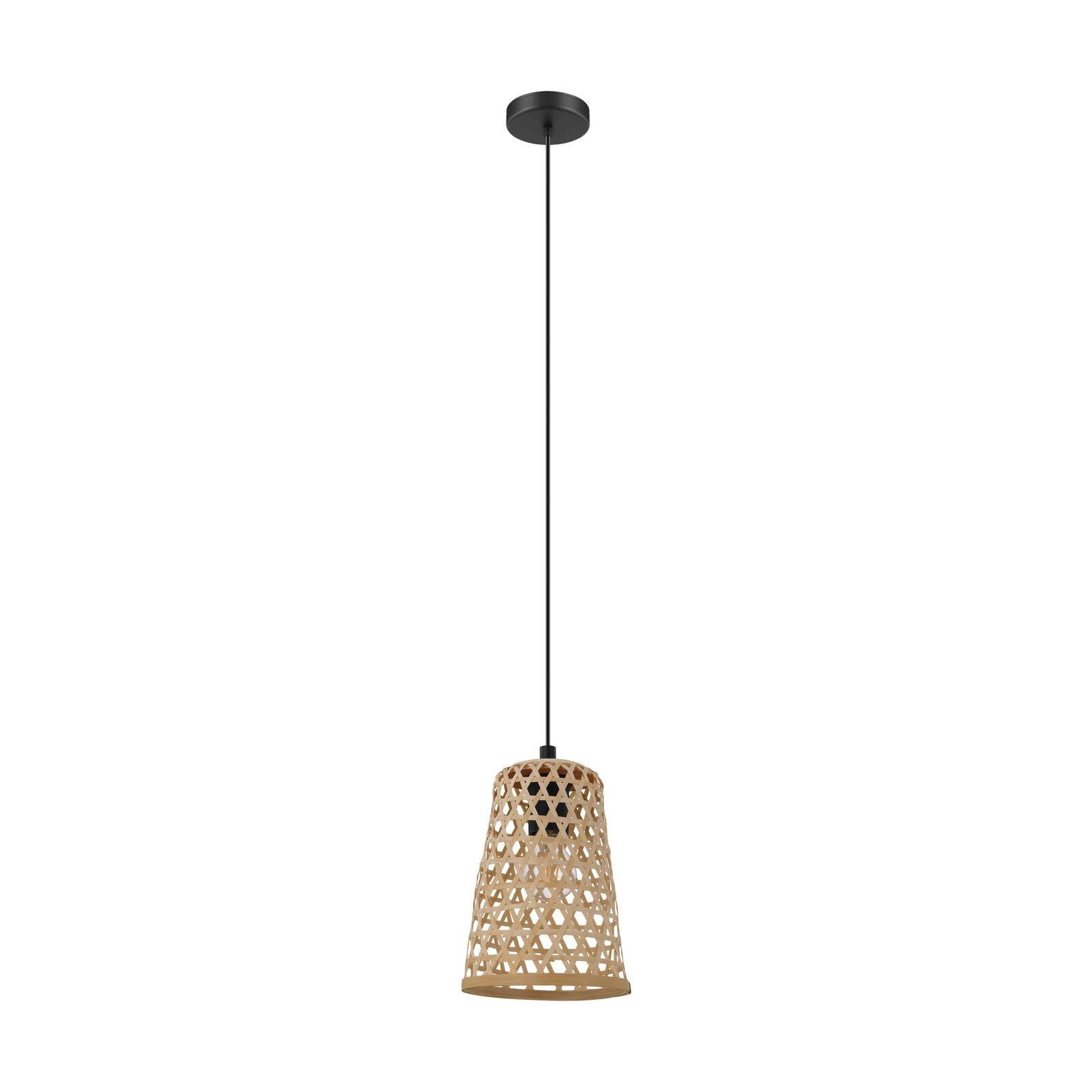 Hanging Ceiling Pendant Light Black & Wicker 1 x 40W E27 Hallway Feature Lamp