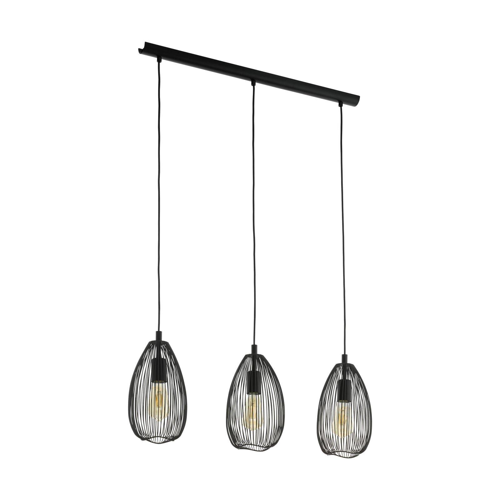 Hanging Ceiling Pendant Light Black Wire Shade 3x 60W E27 Kitchen Island Lamp