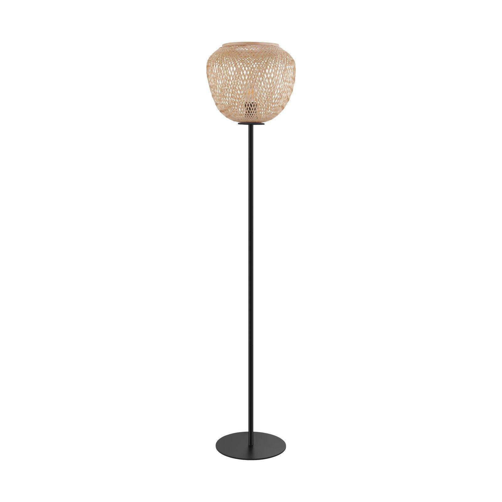 Standing Floor Lamp Light Black & Wicker 1 x 40W E27 Bulb Tall Living Room
