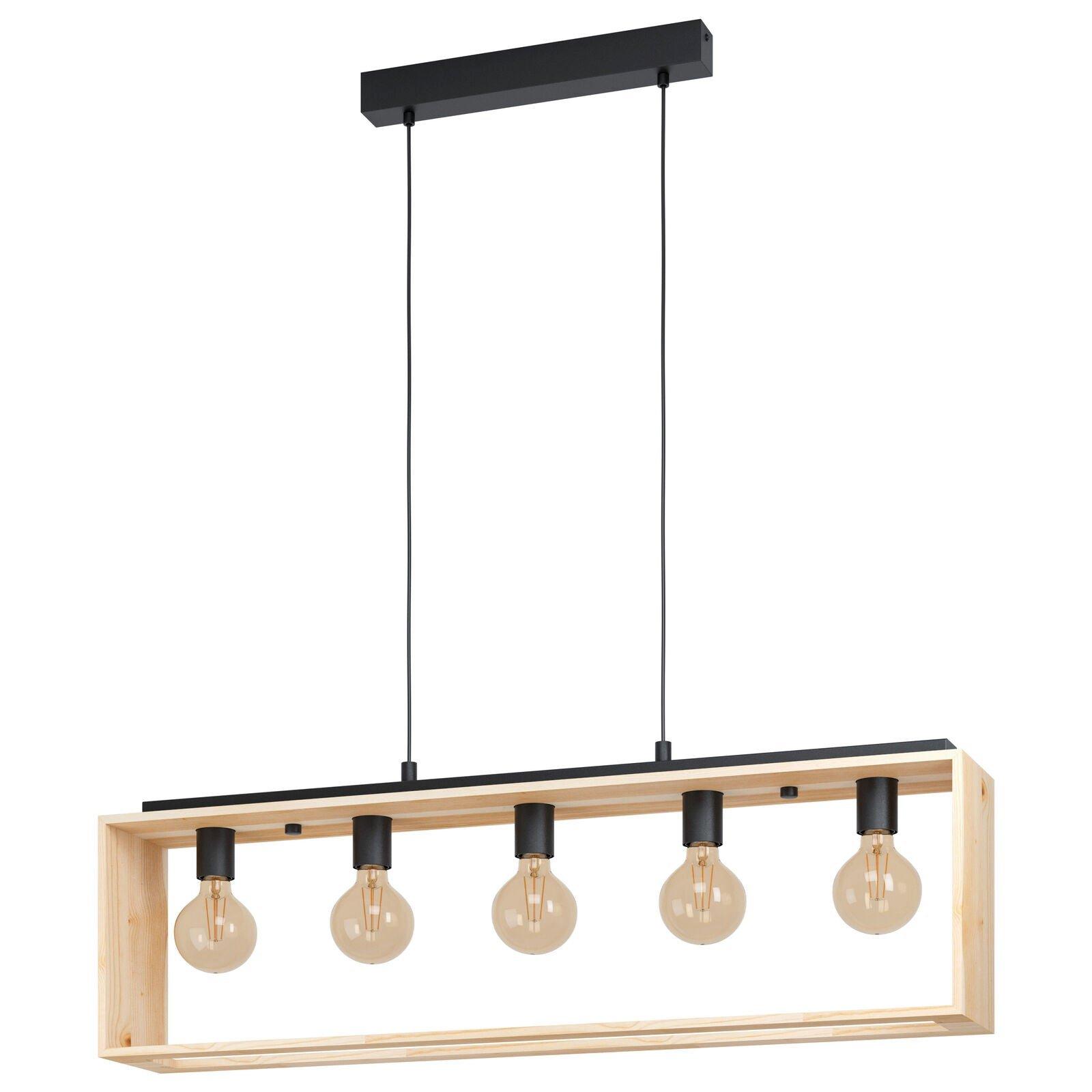 Hanging Ceiling Pendant Light Black & Natural Wood 5x 40W E27 Kitchen Island
