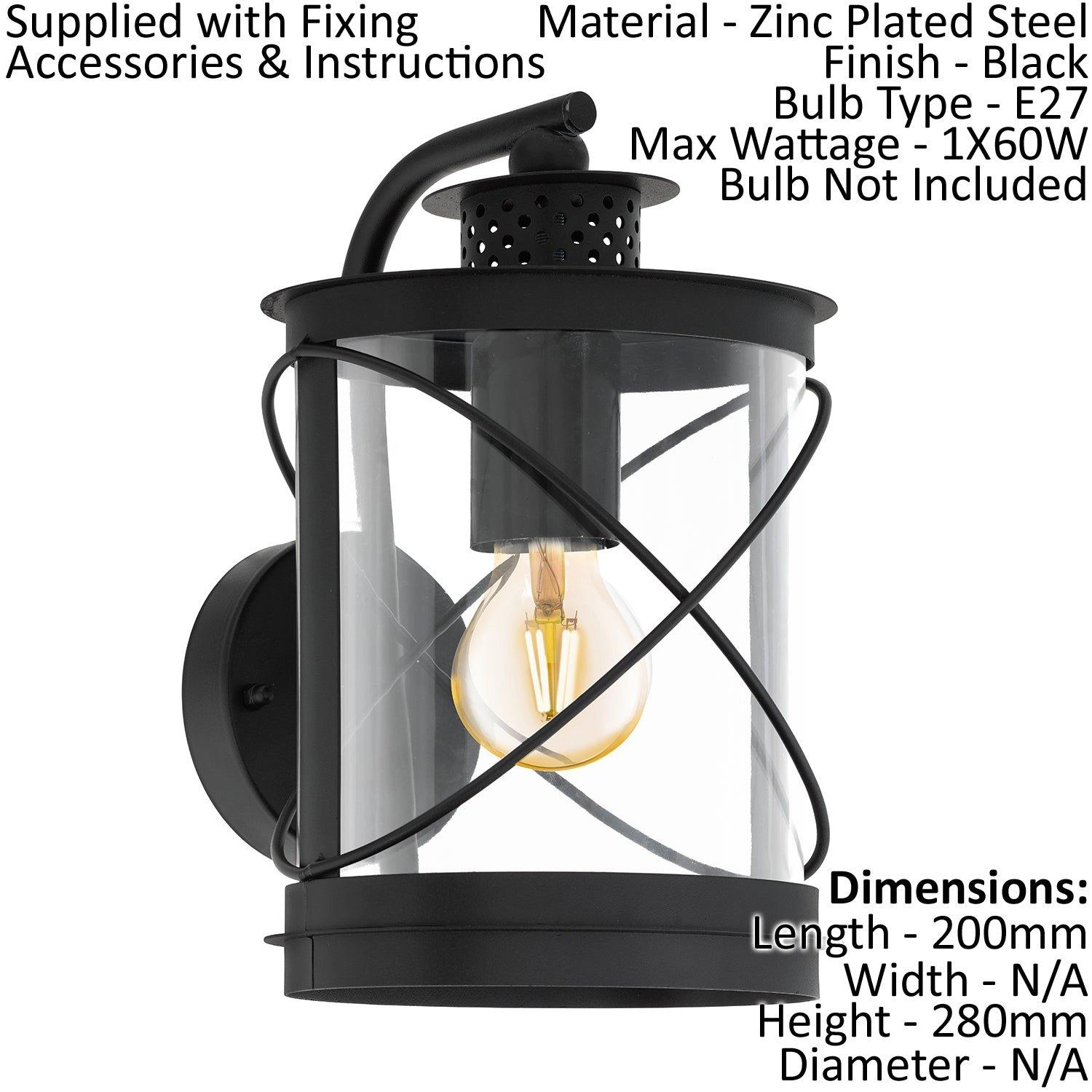 IP44 Outdoor Wall Light Black Hoop Lantern 1 x 60W E27 Bulb Porch Lamp