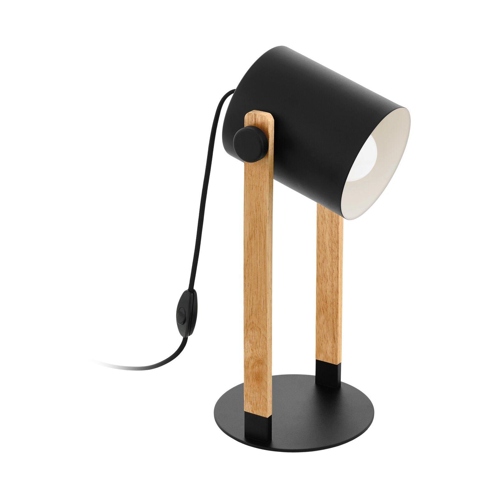 Table Lamp Desk Light Black & Creme Shade Wood Base 1 x 28W E27 Bulb