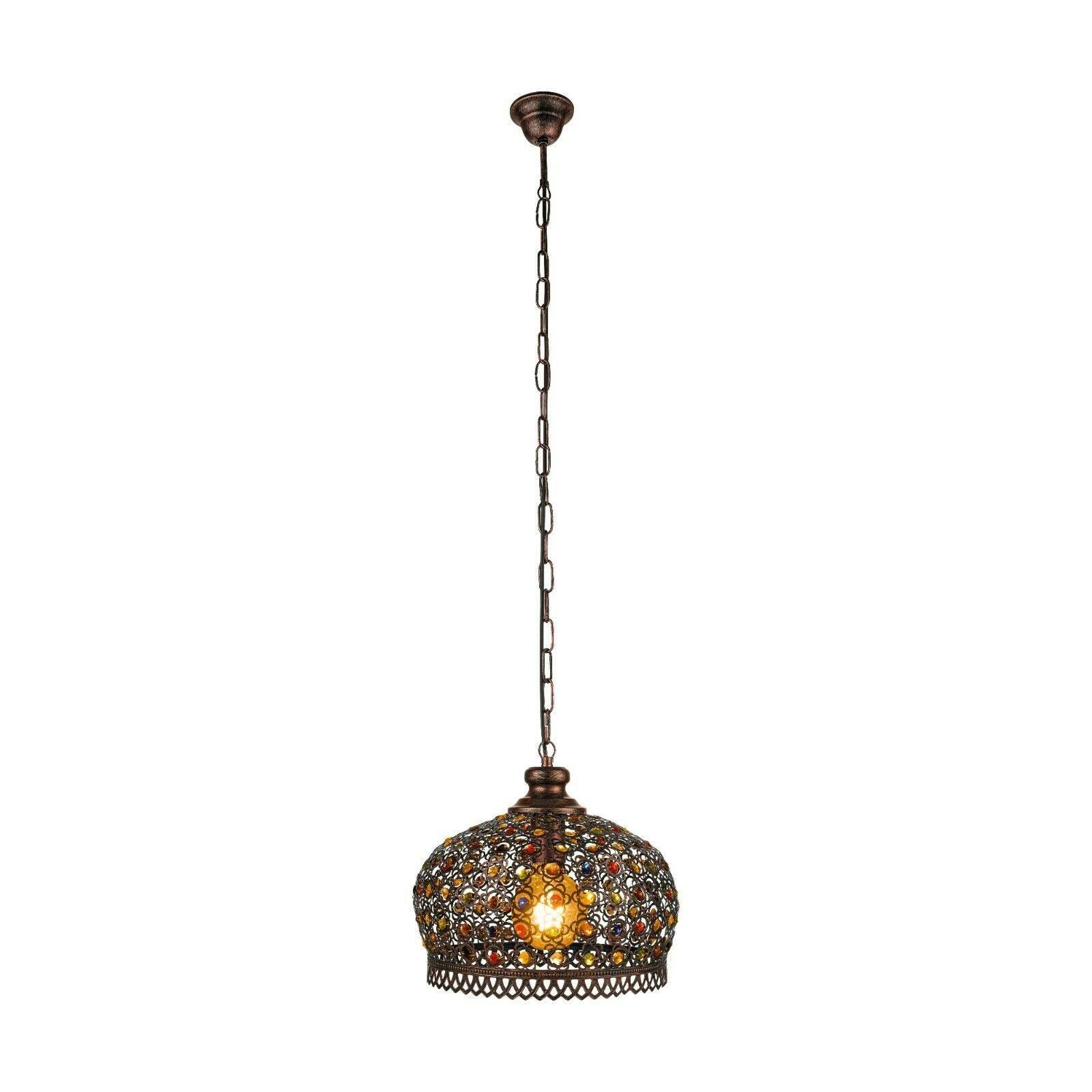 Hanging Ceiling Pendant Light Antique Copper & Coloured Glass 1 x 60W E27 Bulb