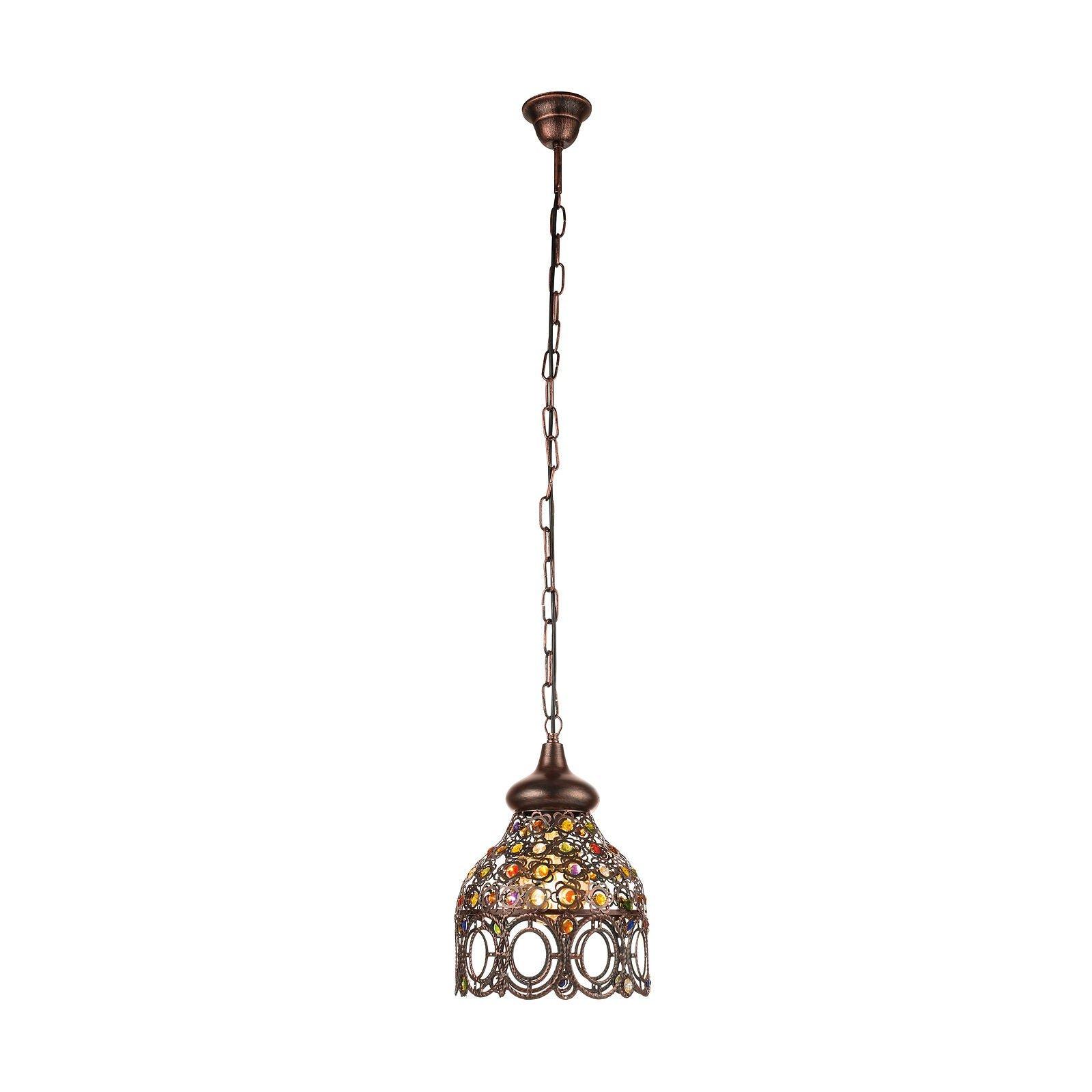 Hanging Ceiling Pendant Light Antique Copper & Coloured Glass 1x 60W E27 Bulb