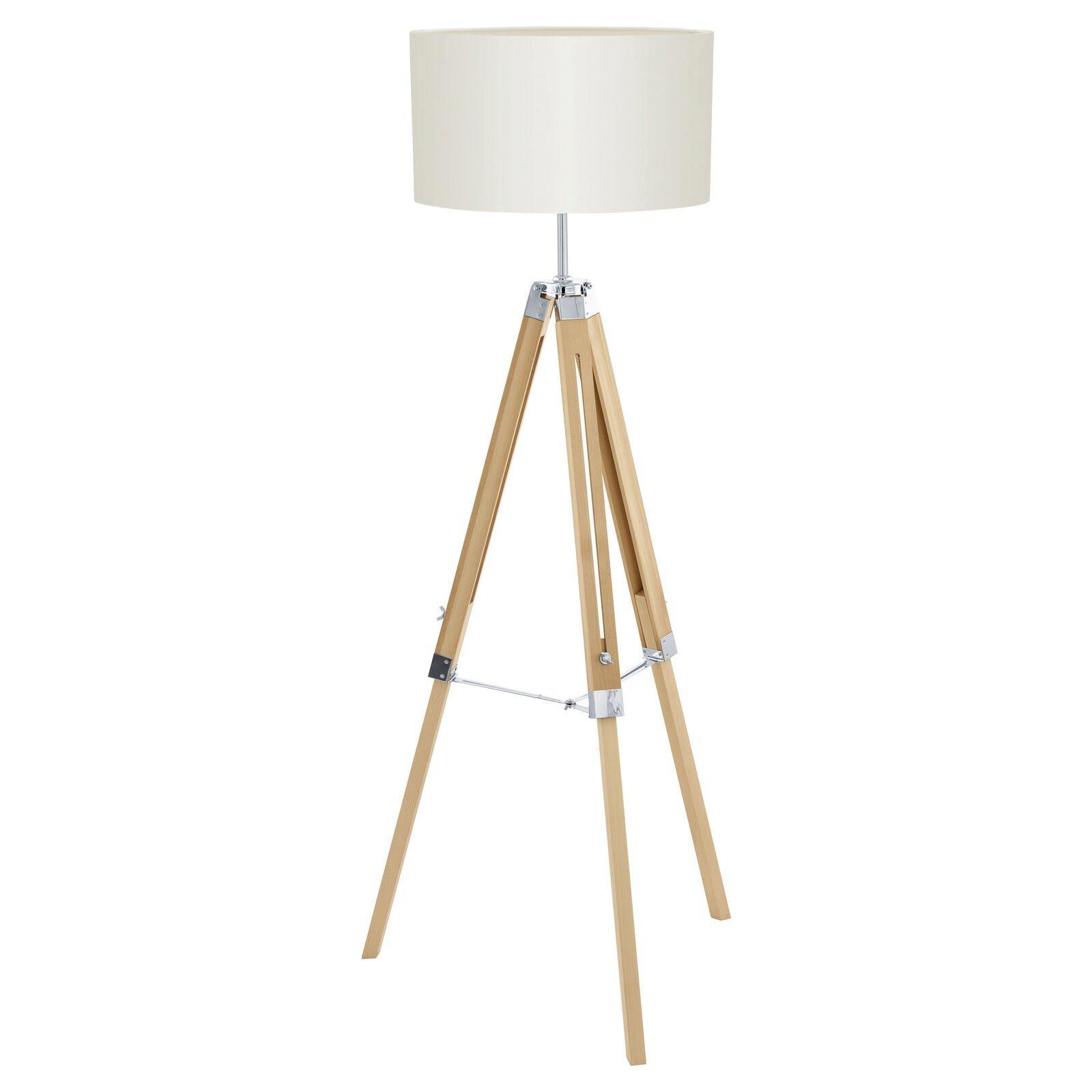 Tripod Floor Lamp Light Wood Leg & Beige Fabric Shade 1 x 60W E27 Bulb
