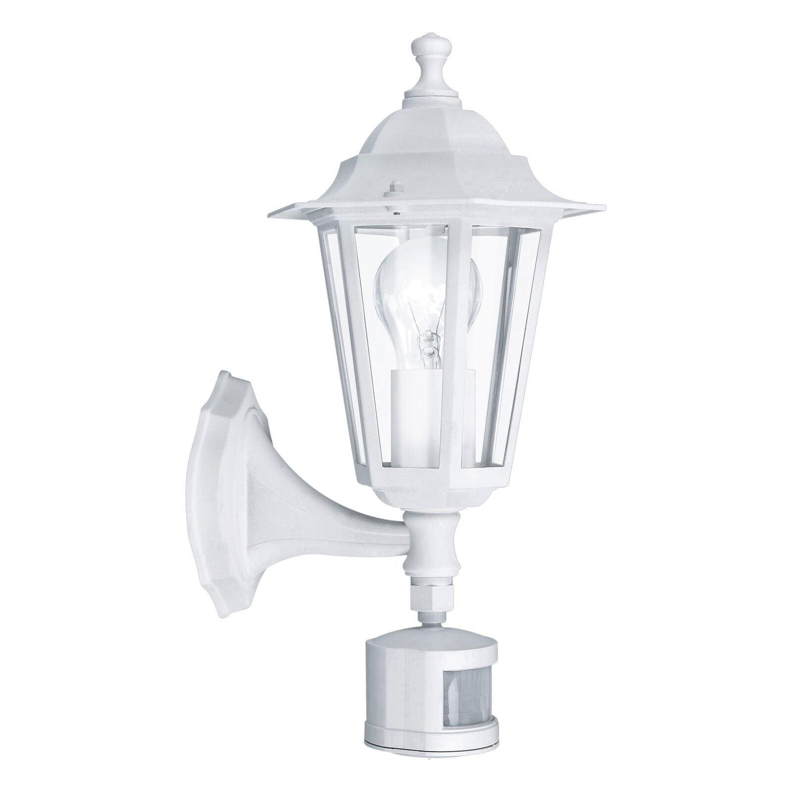 IP44 Outdoor Wall Light & PIR Sensor White Aluminium Lantern 1x 60W E27 Bulb