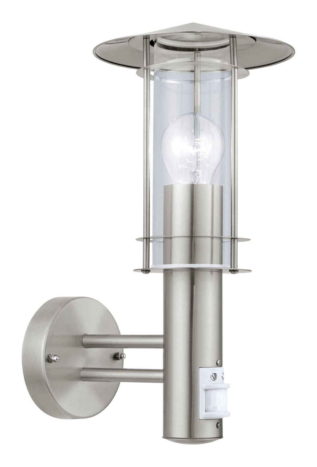 IP44 Outdoor Wall Light & PIR Sensor Stainless Steel Lantern 1x 60W E27 Bulb