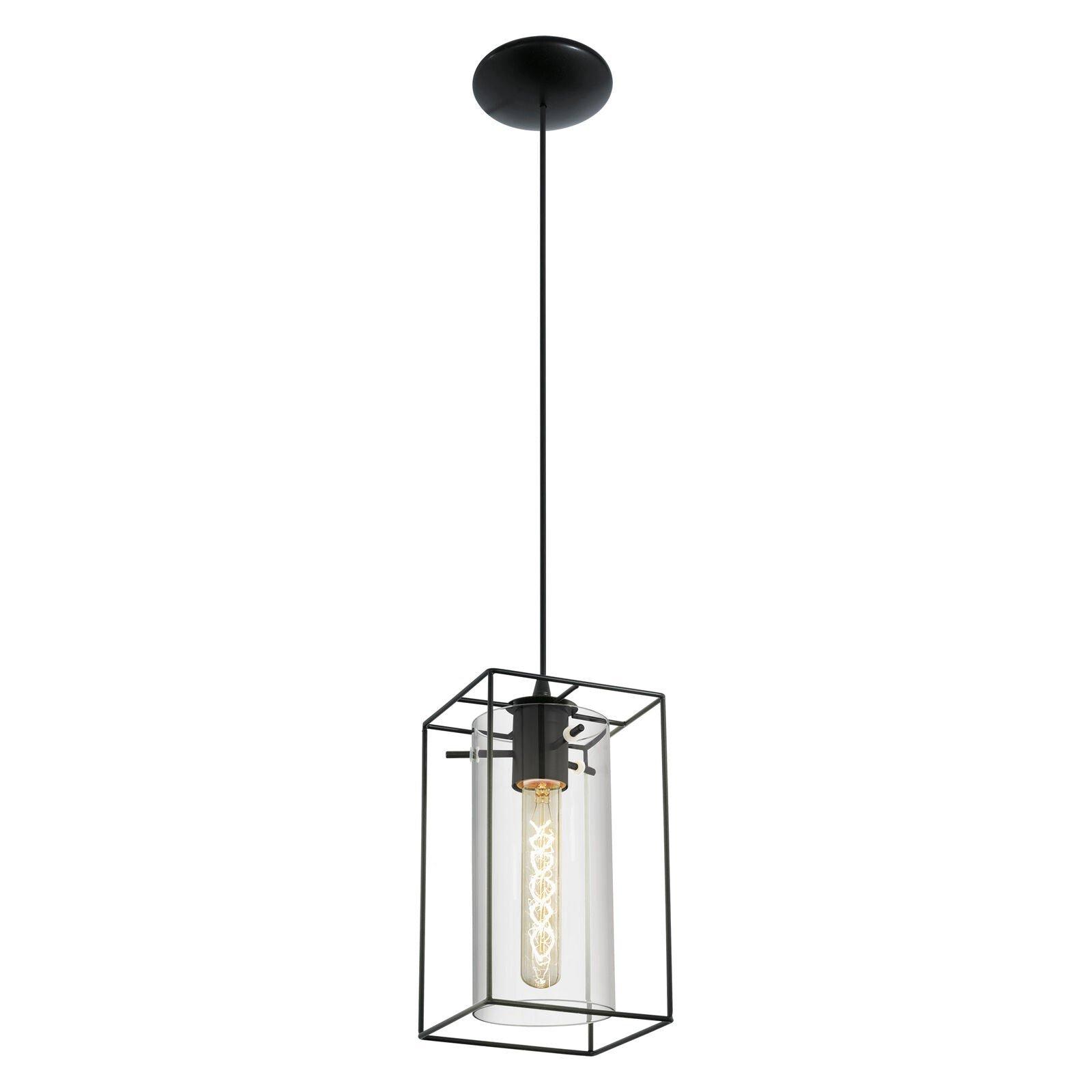 Hanging Ceiling Pendant Light Black Frame & Smoked Glass 1 x 60W E27 Lamp