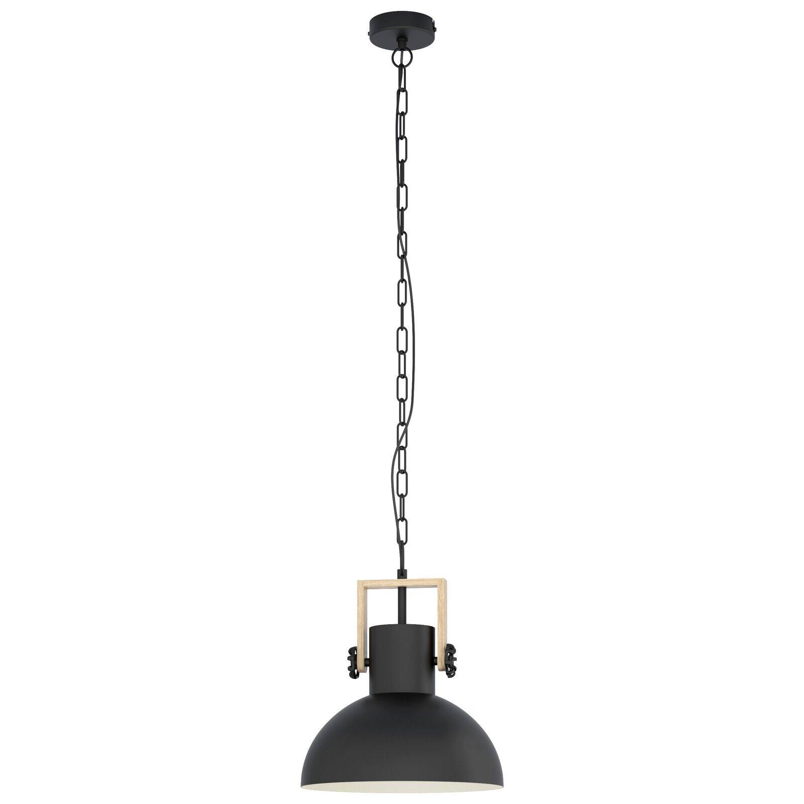 Hanging Ceiling Pendant Light Black & Wood Industrial Shade 1 x 28W E27 Bulb