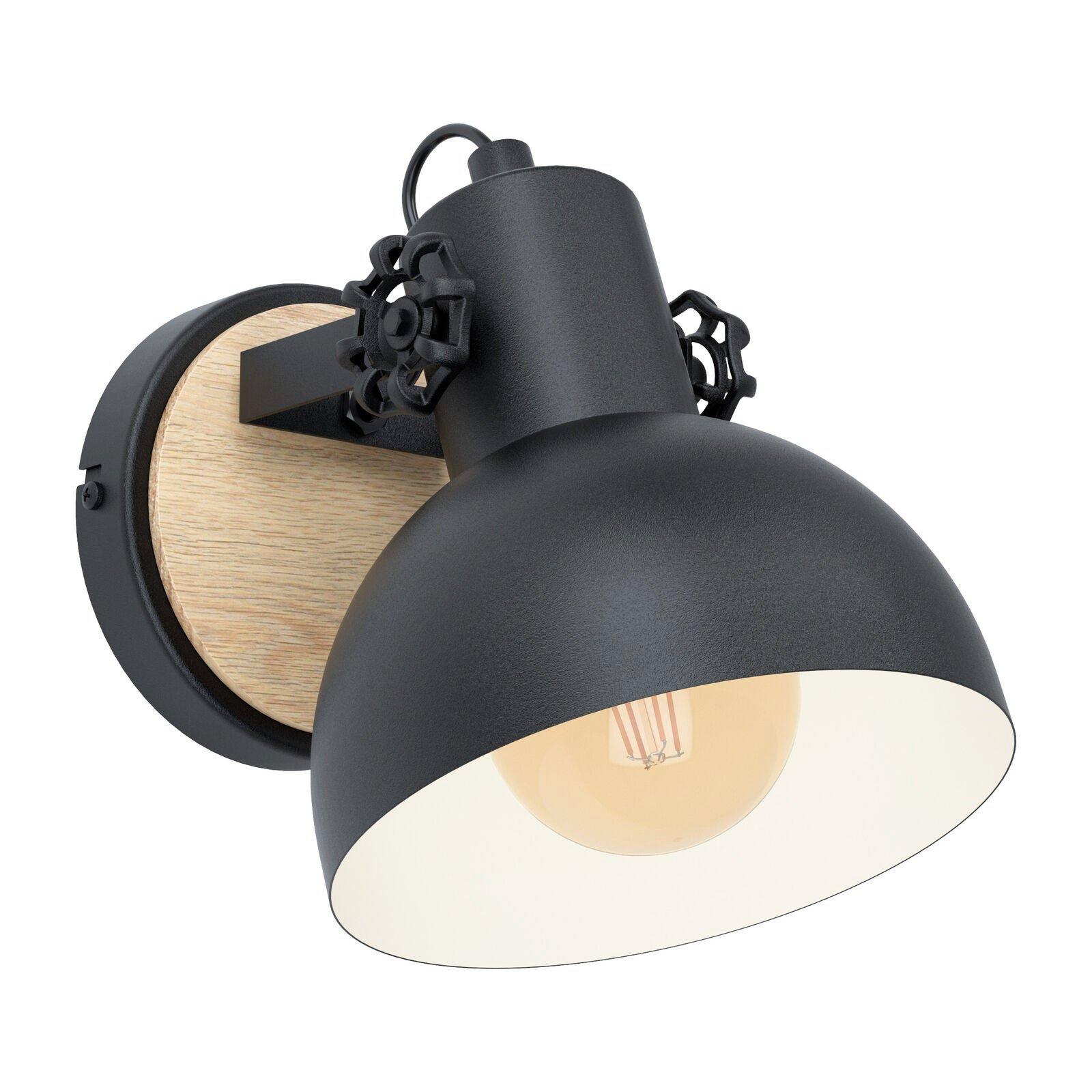 LED Wall Light / Sconce Black & Wood Round Adjustable Shade 1 x 10W E27 Bulb